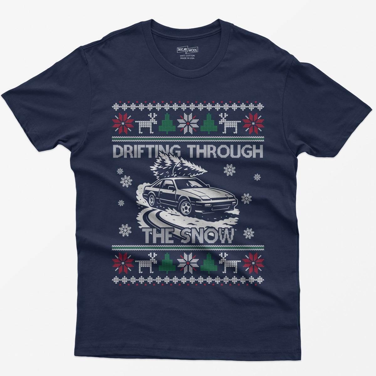 S13 240SX Drifting Through the Snow Ugly Christmas T-Shirt - Navy