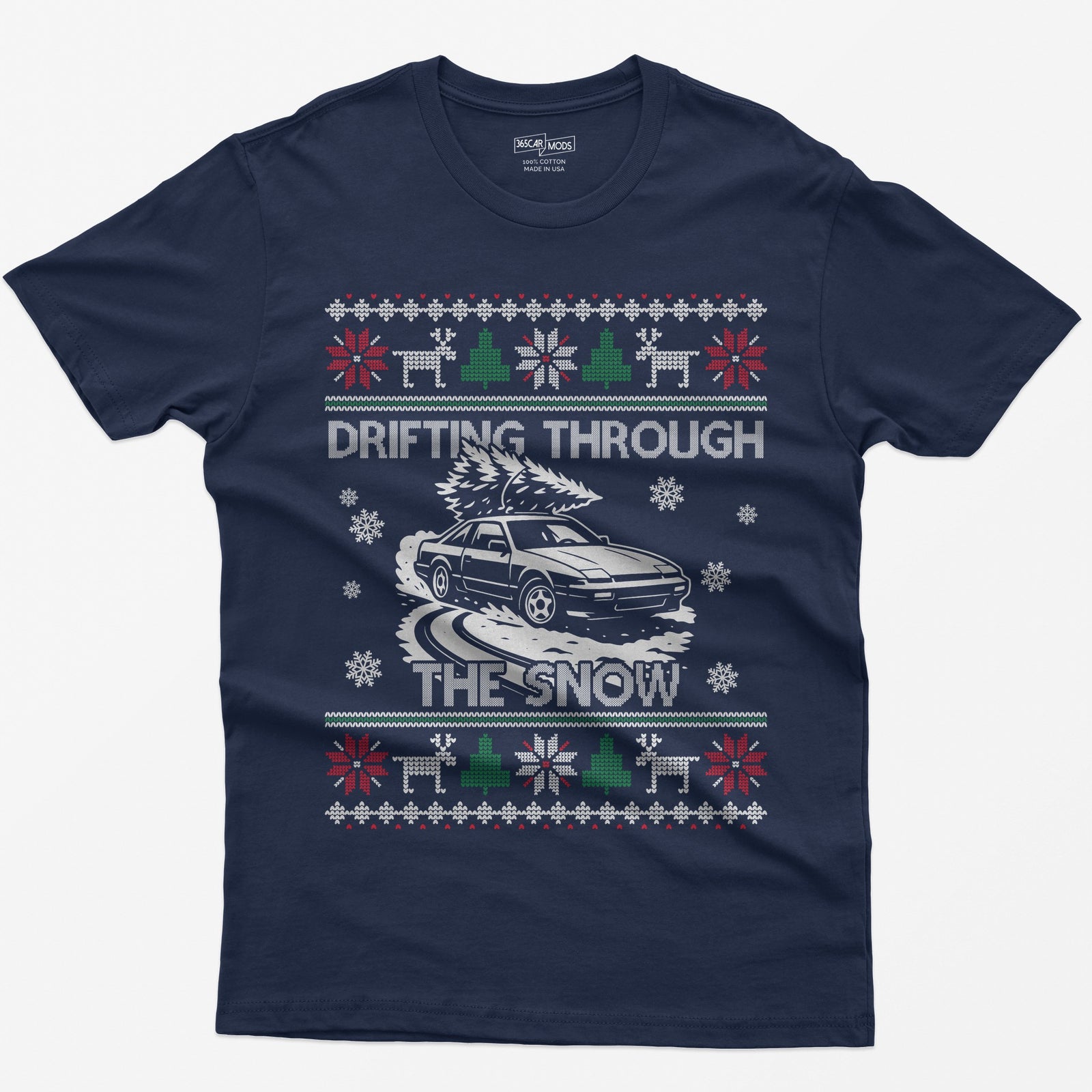 S13 240SX Drifting Through the Snow Ugly Christmas T-Shirt - Navy