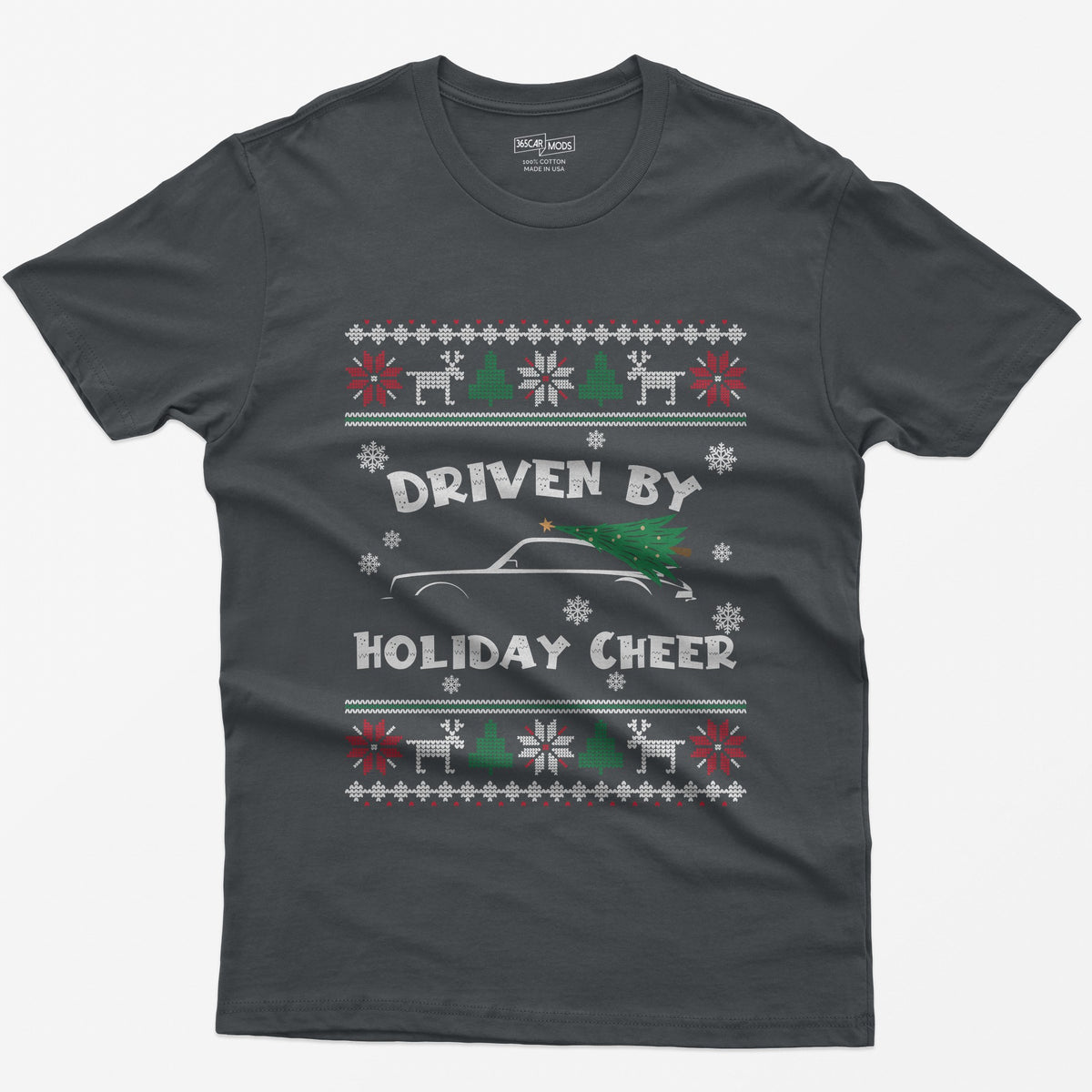 Driven by Holiday Cheer Sports Car Christmas T-Shirt - Charcoal