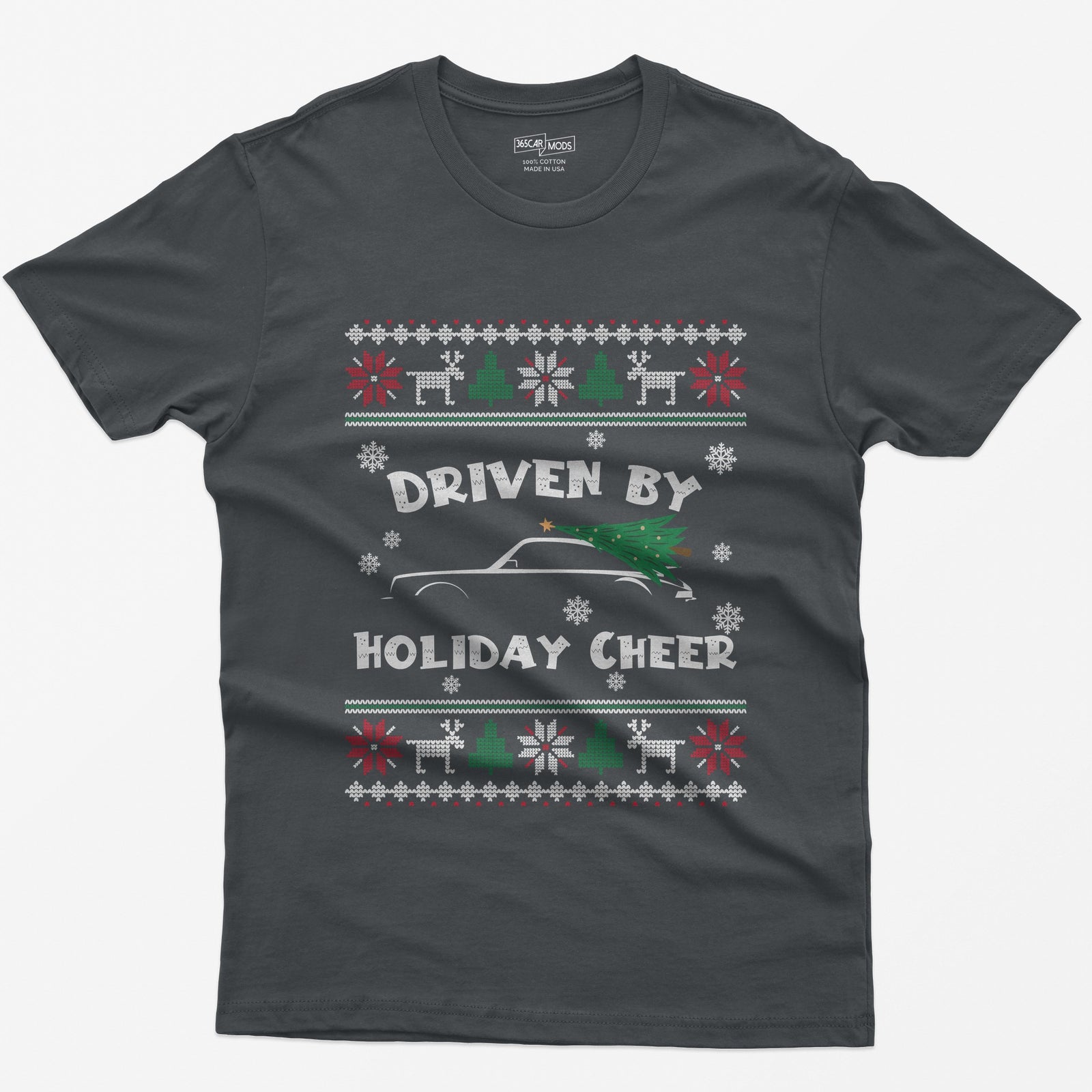 Driven by Holiday Cheer Sports Car Christmas T-Shirt - Charcoal