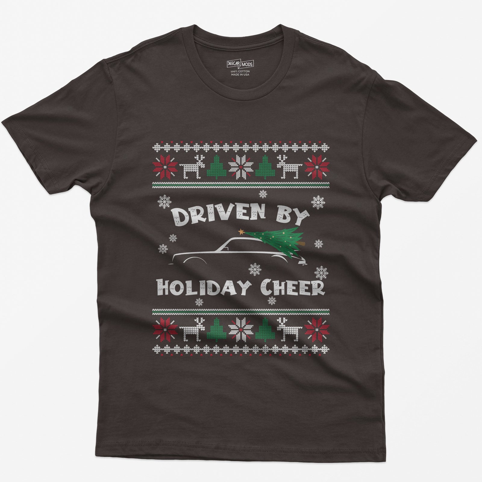 Driven by Holiday Cheer Sports Car Christmas T-Shirt - Dark Chocolate