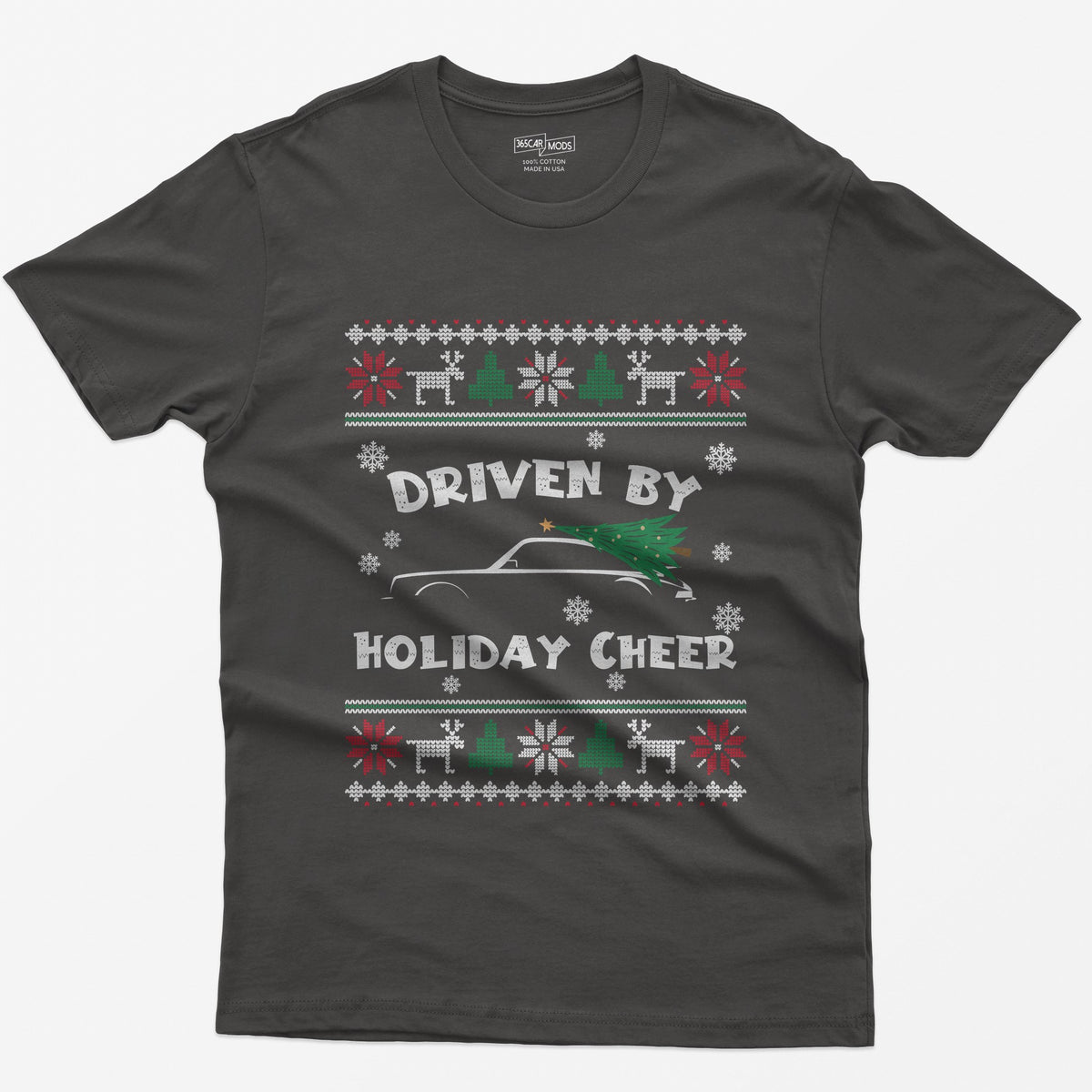 Driven by Holiday Cheer Sports Car Christmas T-Shirt - Dark Heather