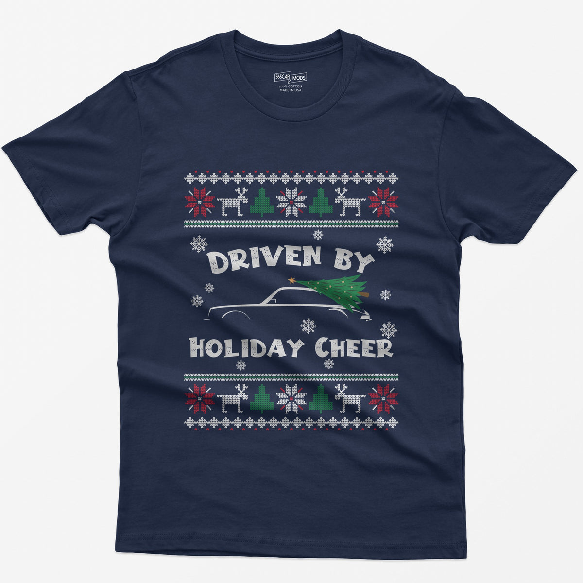 Driven by Holiday Cheer Sports Car Christmas T-Shirt - Navy