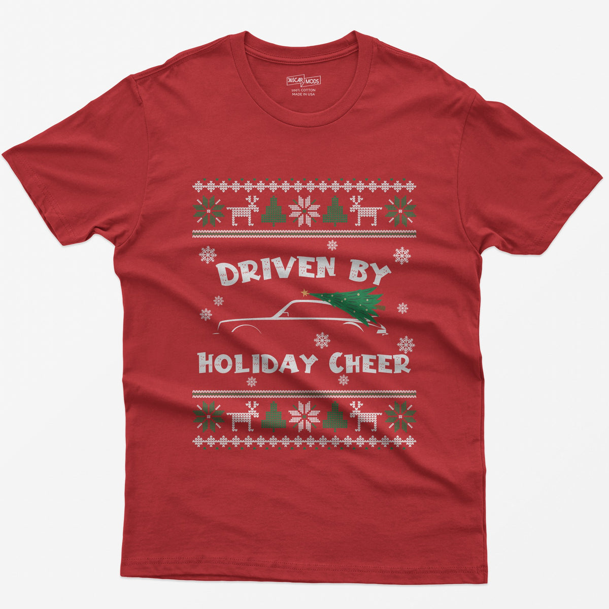 Driven by Holiday Cheer Sports Car Christmas T-Shirt - Red