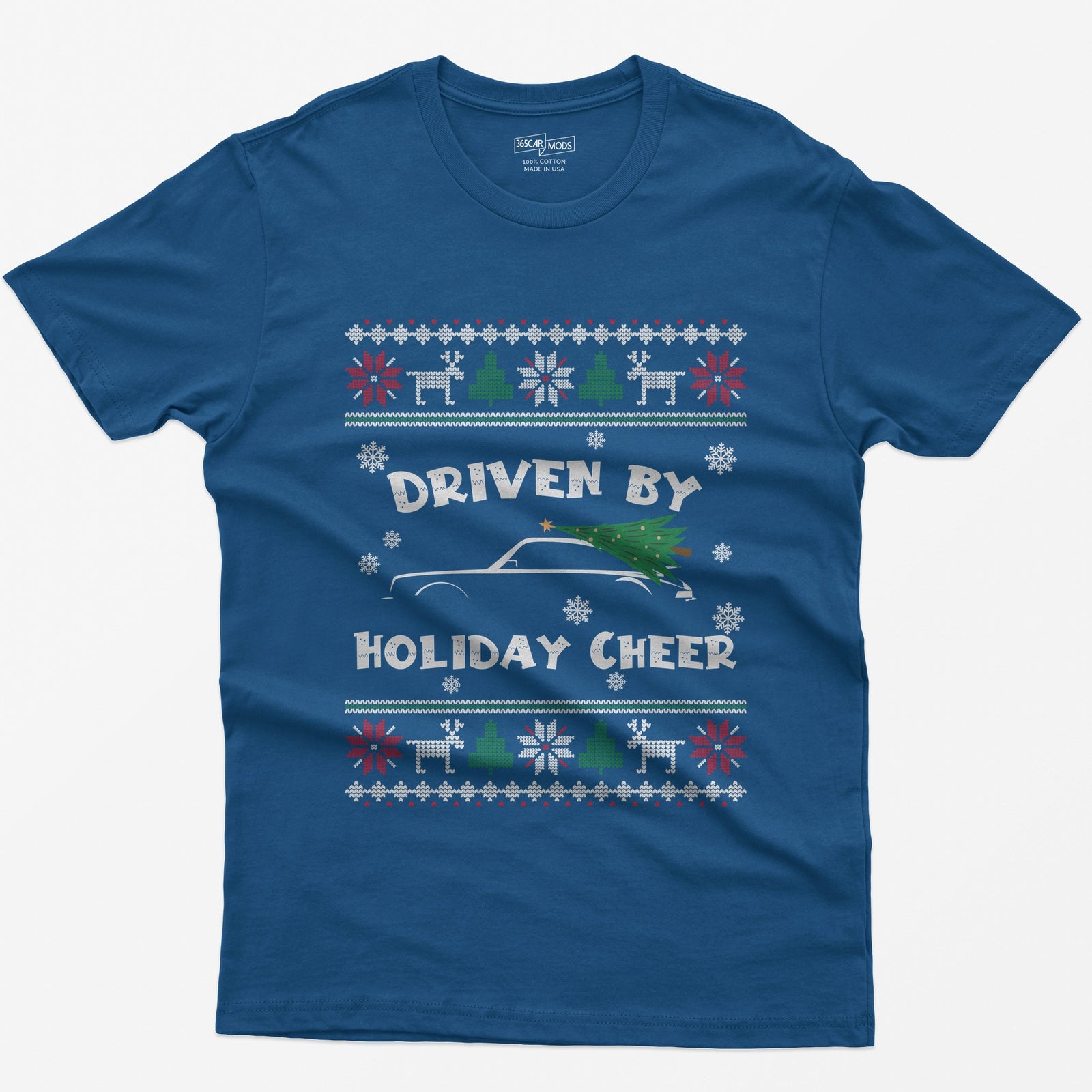 Driven by Holiday Cheer Sports Car Christmas T-Shirt - Royal