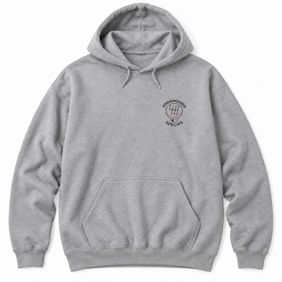 Sport Grey hoodie with a six-speed shift knob and ENDANGERED SPECIES arched around it in white letters