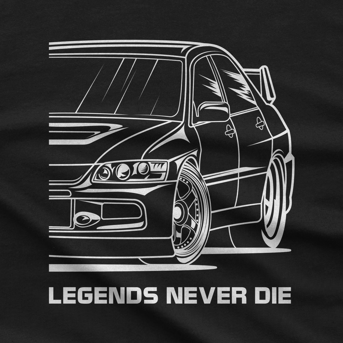 4G63T Evo IX Legends Never Die JDM T-Shirt design close-up