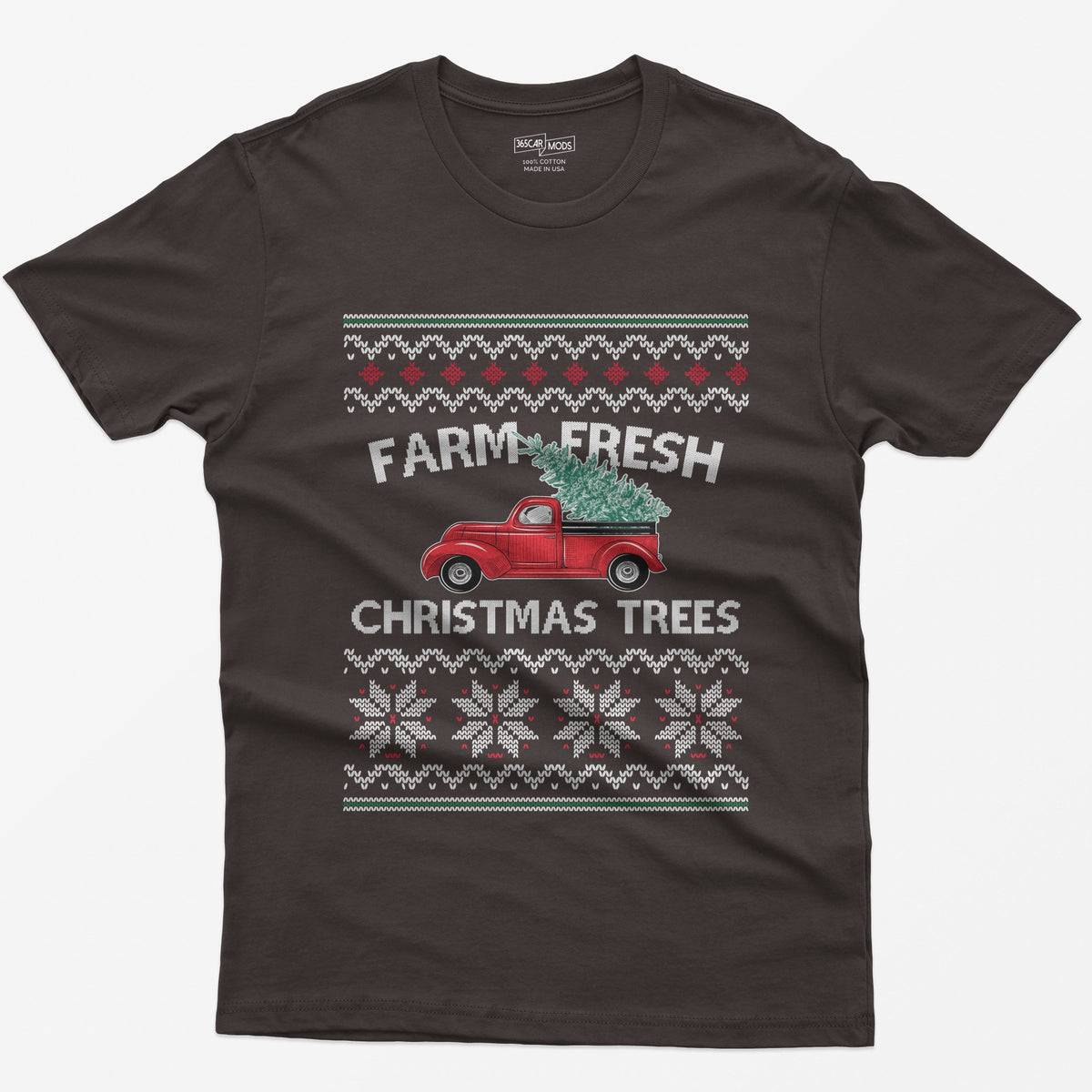 Farm Fresh Christmas Trees Vintage Red Truck T-Shirt - Dark Chocolate