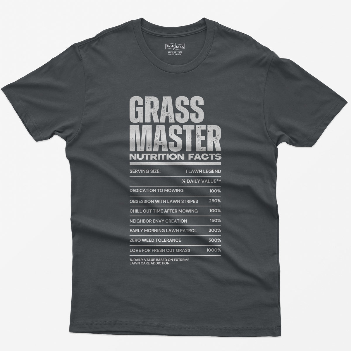 Grass Master Lawn Care Nutrition Facts T-Shirt - Charcoal
