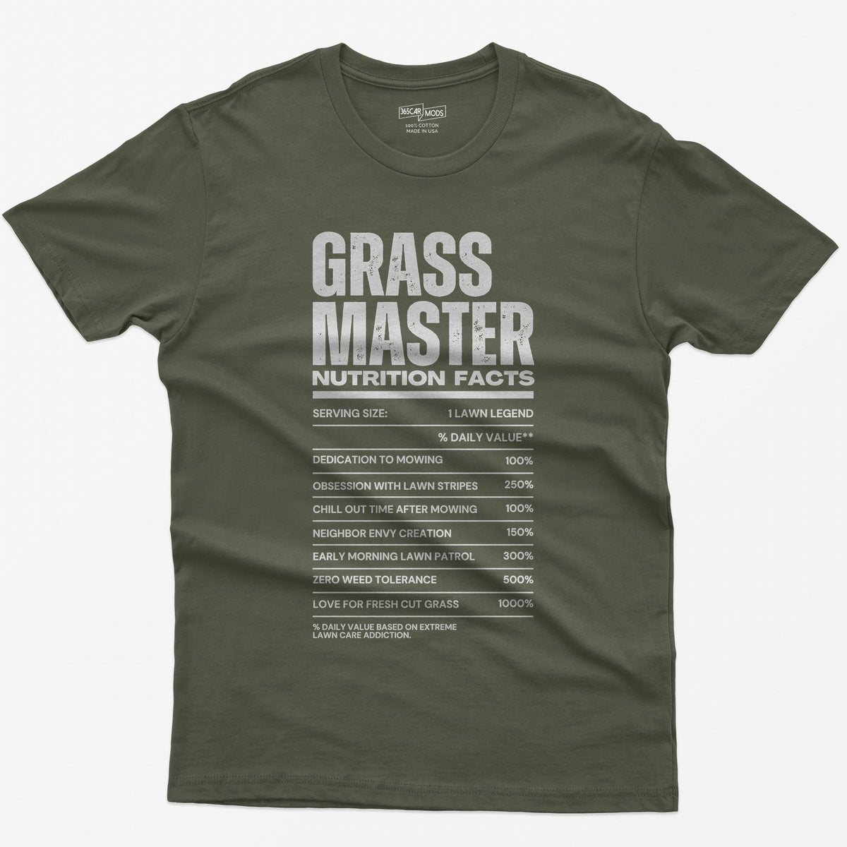 Grass Master Lawn Care Nutrition Facts T-Shirt - Military Green