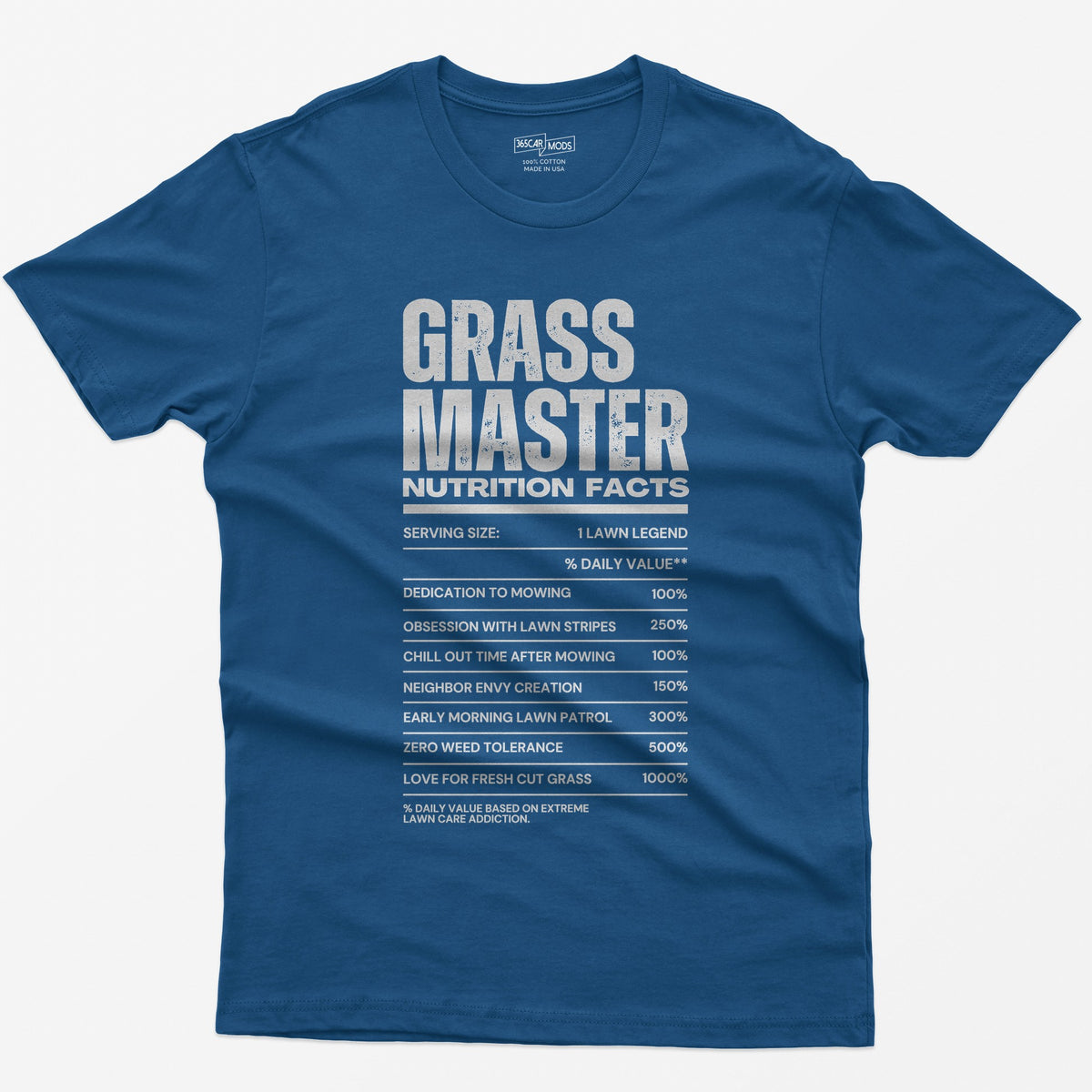 Grass Master Lawn Care Nutrition Facts T-Shirt - Royal