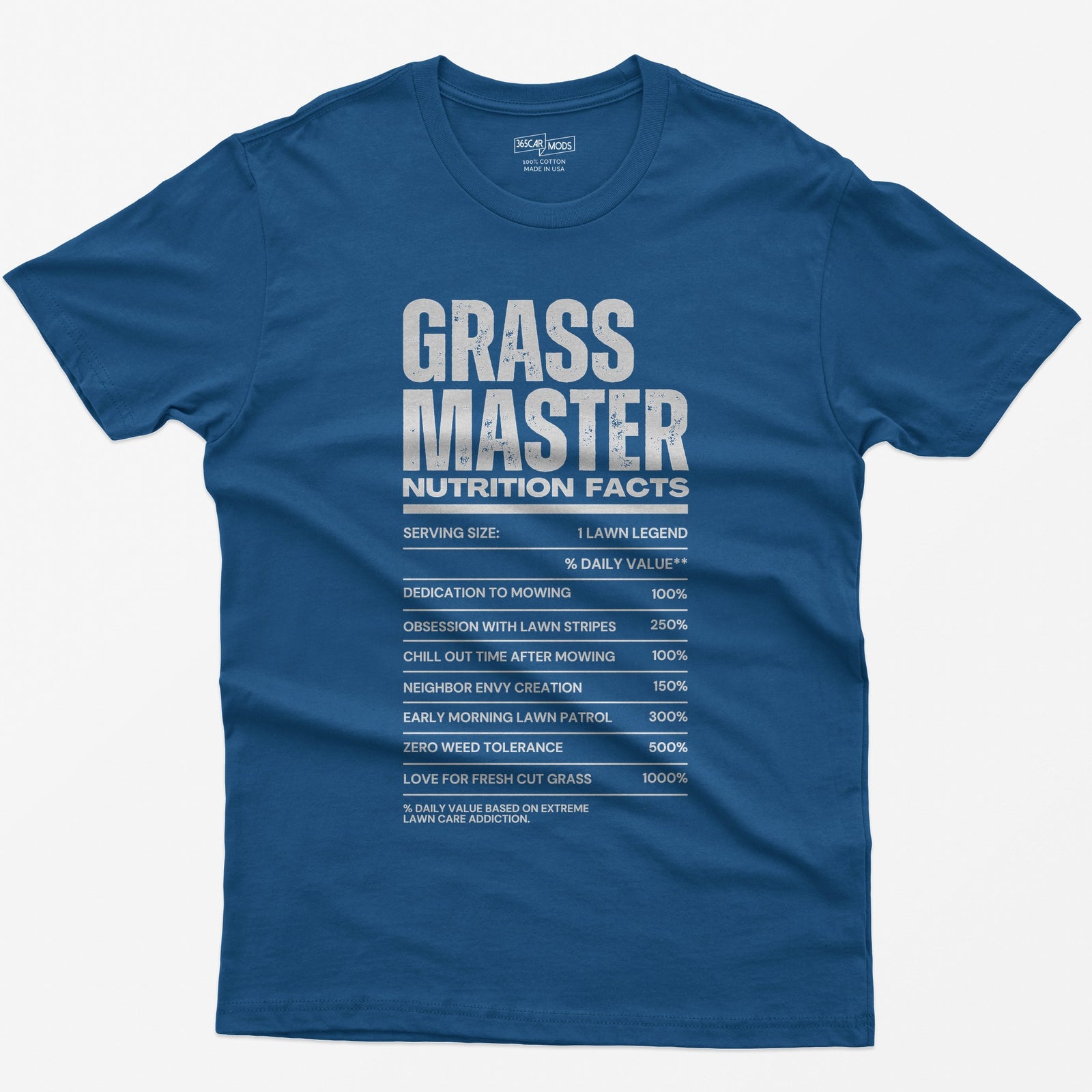 Grass Master Lawn Care Nutrition Facts T-Shirt - Royal