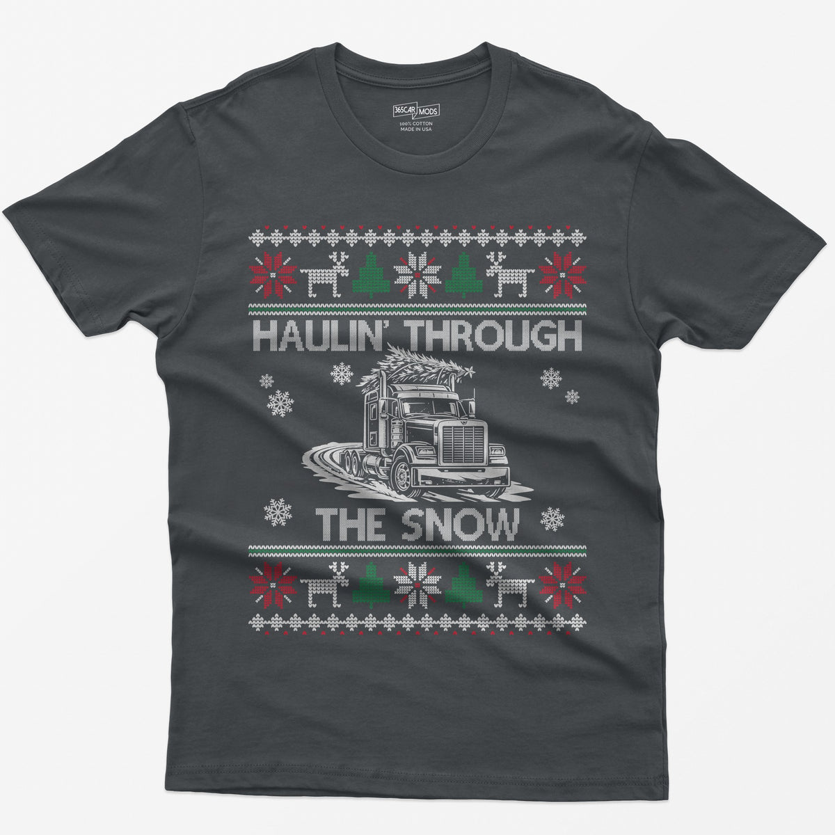 Haulin' Through the Snow Big Rig Christmas T-Shirt - Charcoal