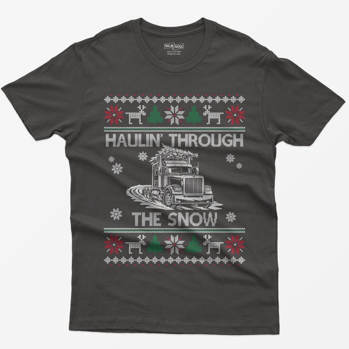 Haulin' Through the Snow Big Rig Christmas T-Shirt - Dark Heather