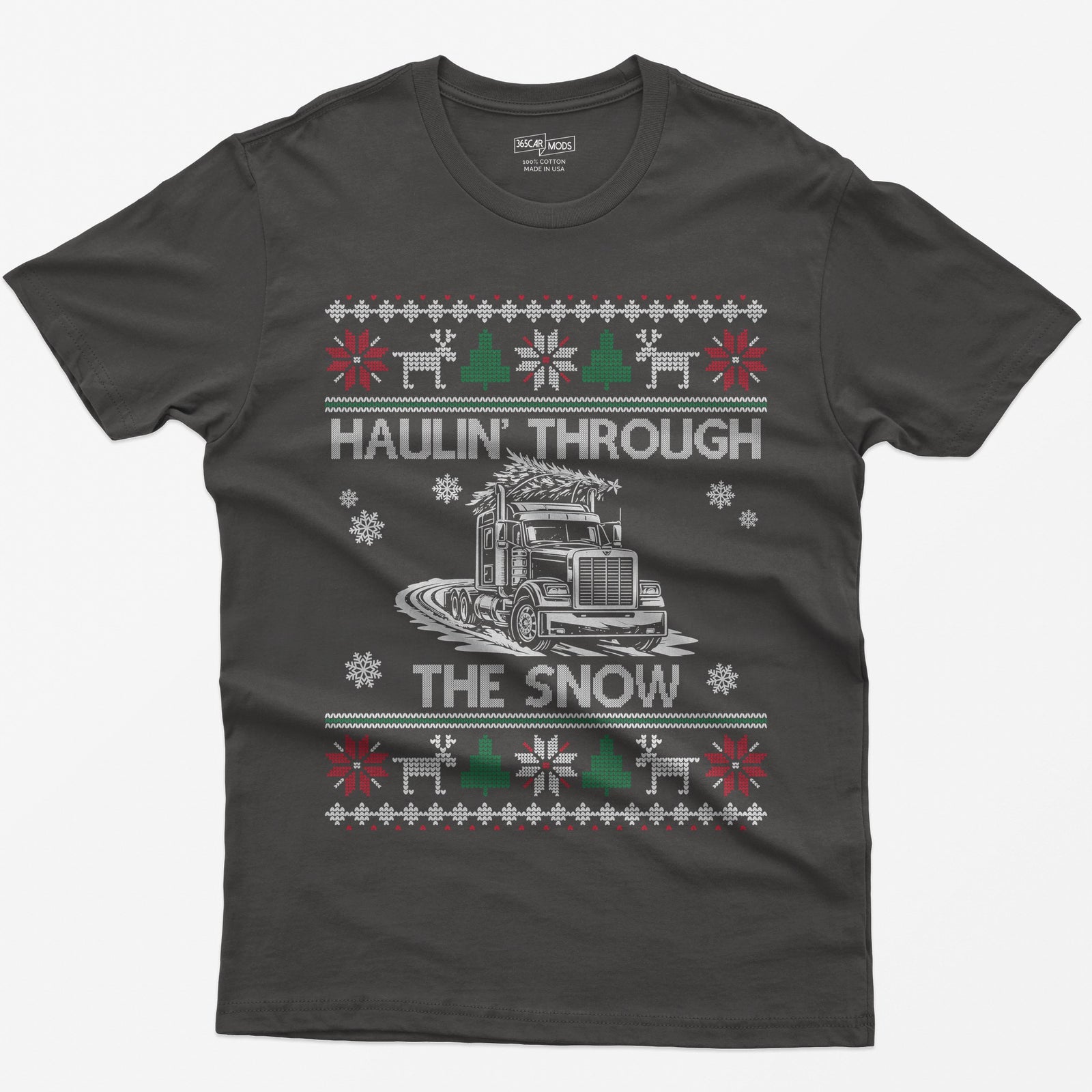 Haulin' Through the Snow Big Rig Christmas T-Shirt - Dark Heather