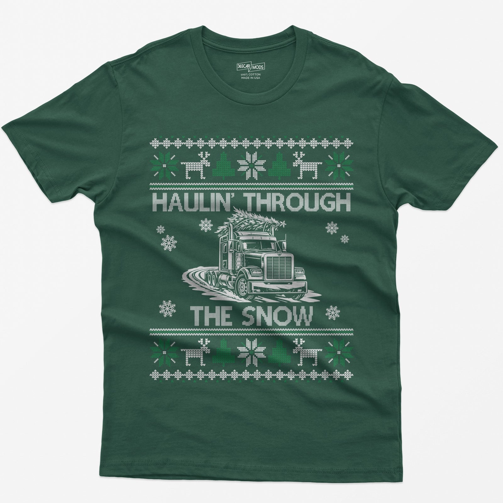 Haulin' Through the Snow Big Rig Christmas T-Shirt - Forest Green