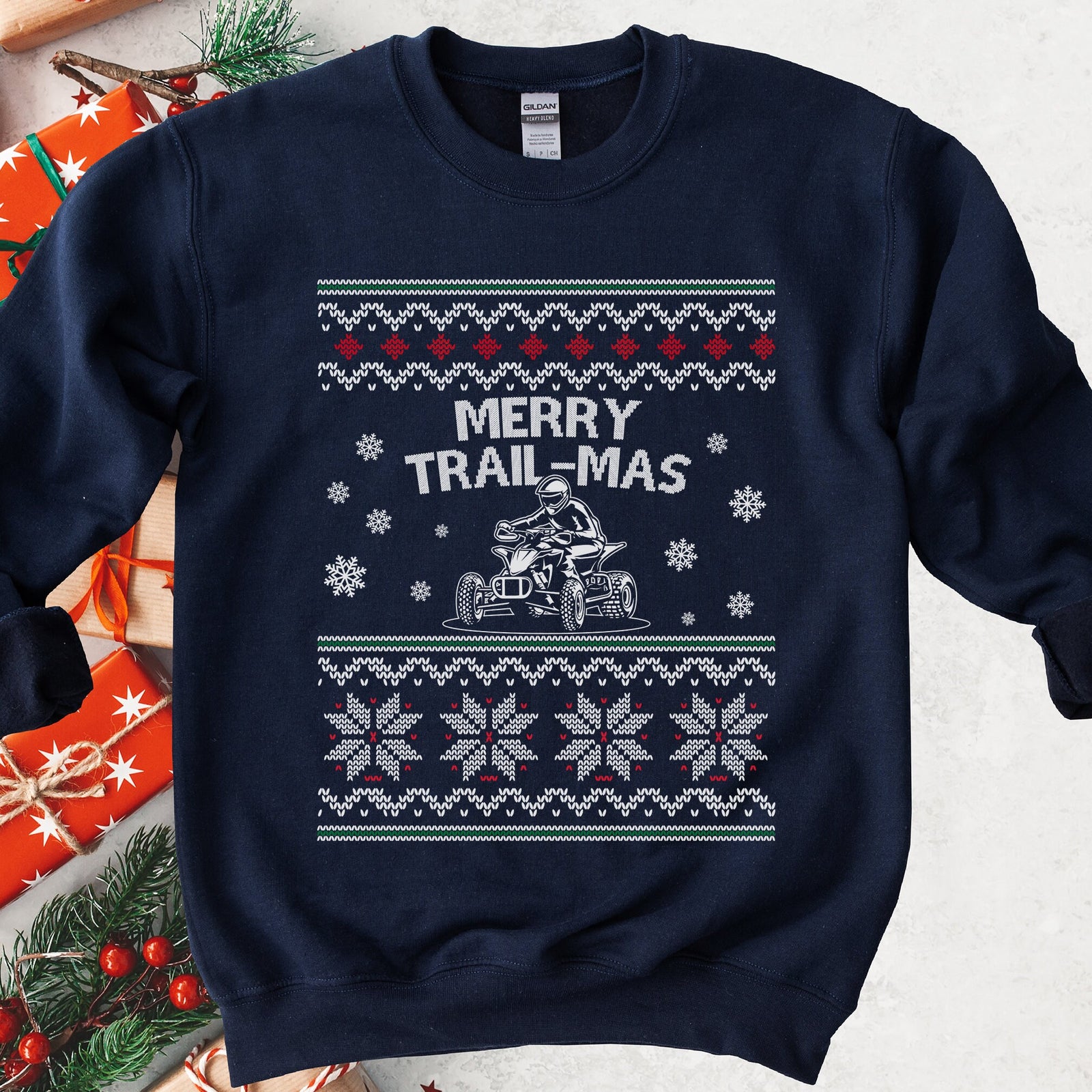 Merry Trail-mas ATV Christmas Sweatshirt - Navy