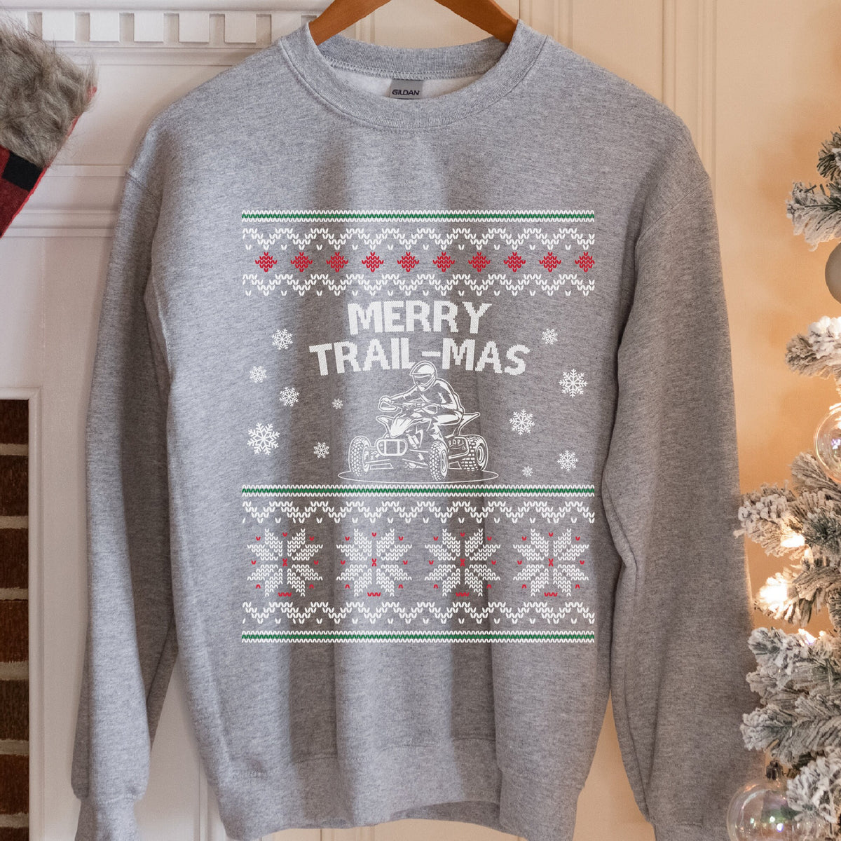 Merry Trail-mas ATV Christmas Sweatshirt - Sport Grey
