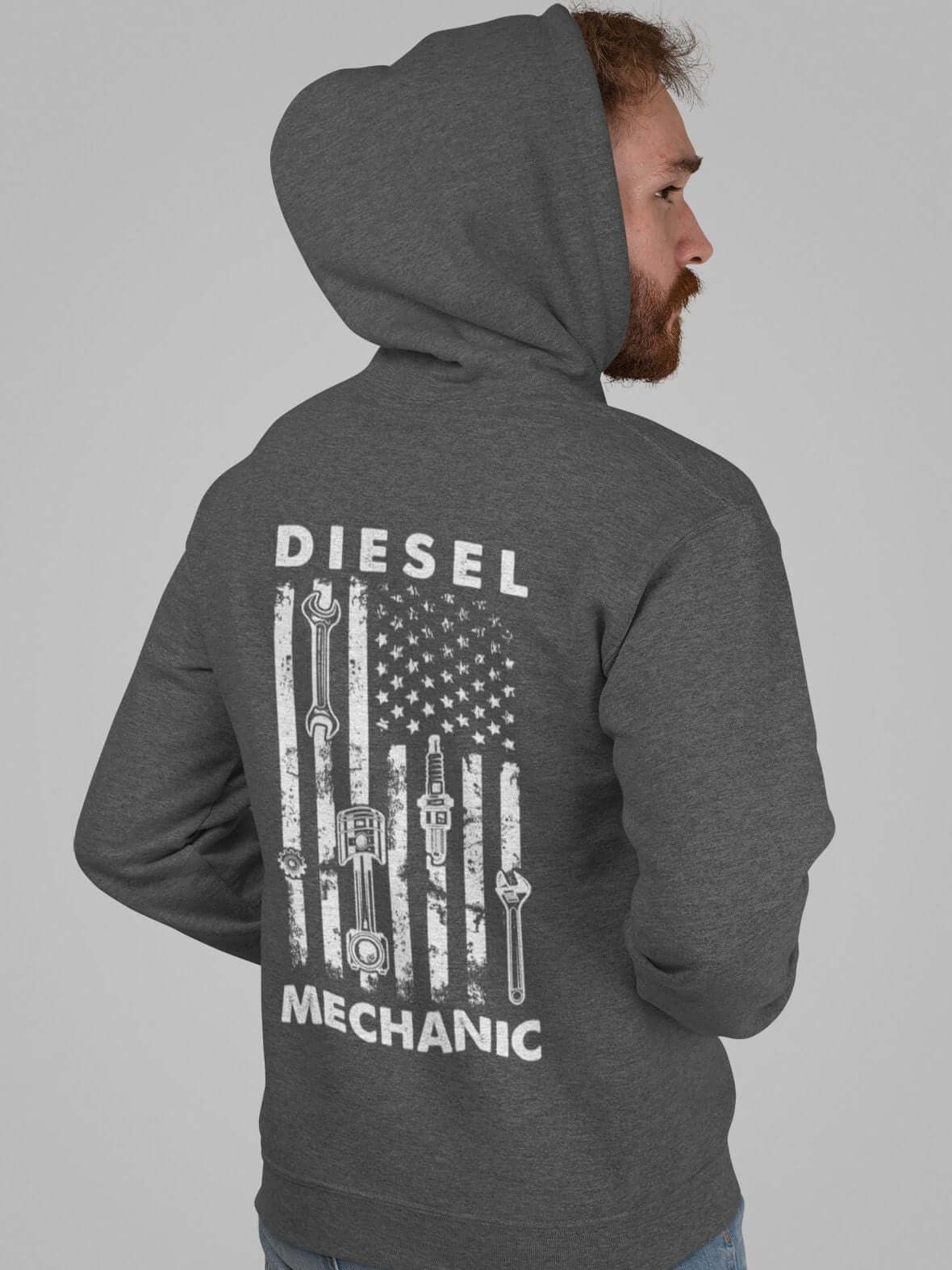 Diesel Mechanic Flag hoodie - back print, lifestyle photo