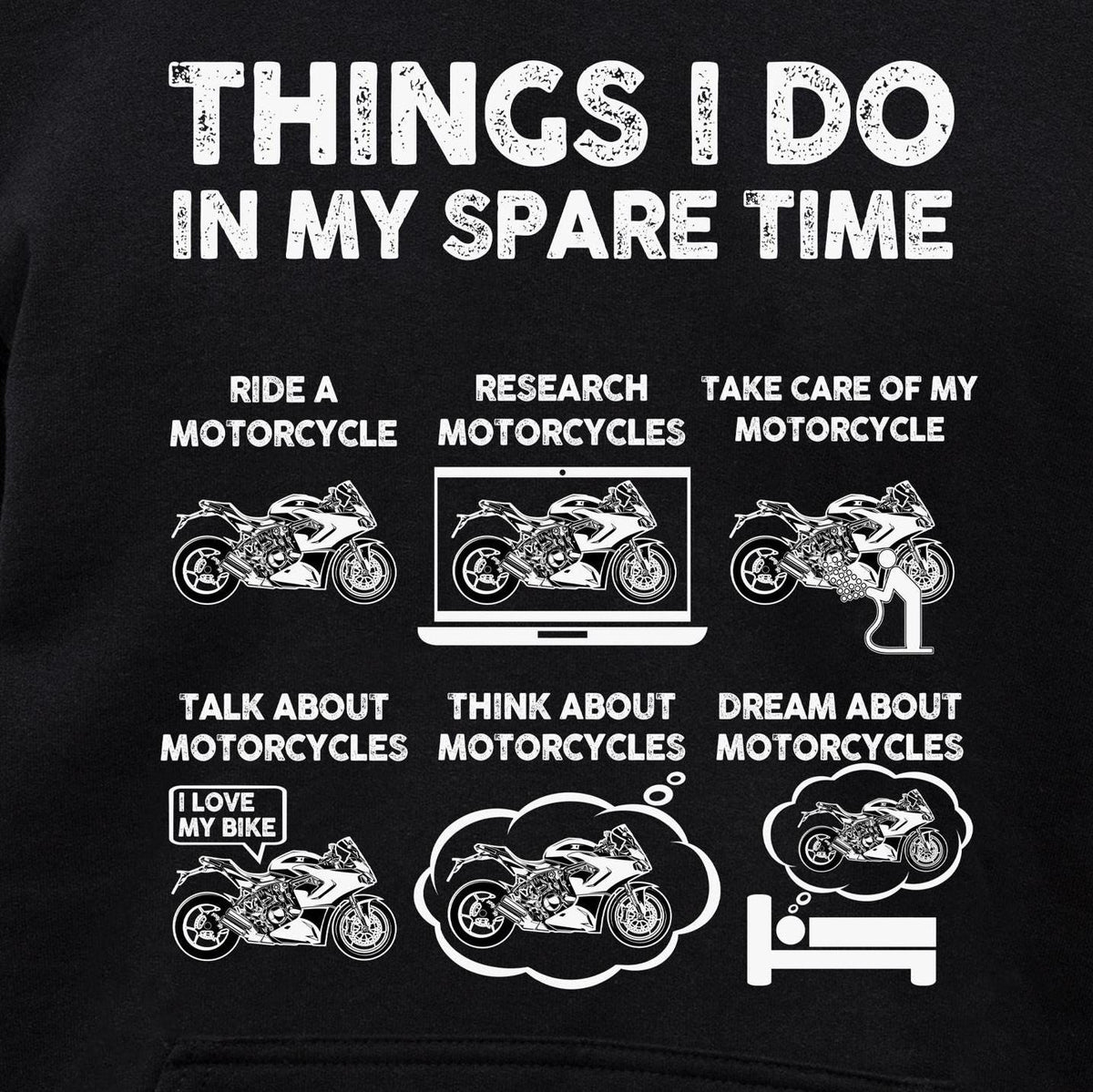 Things I Do In My Spare Time Motorcycle hoodie - print close-up