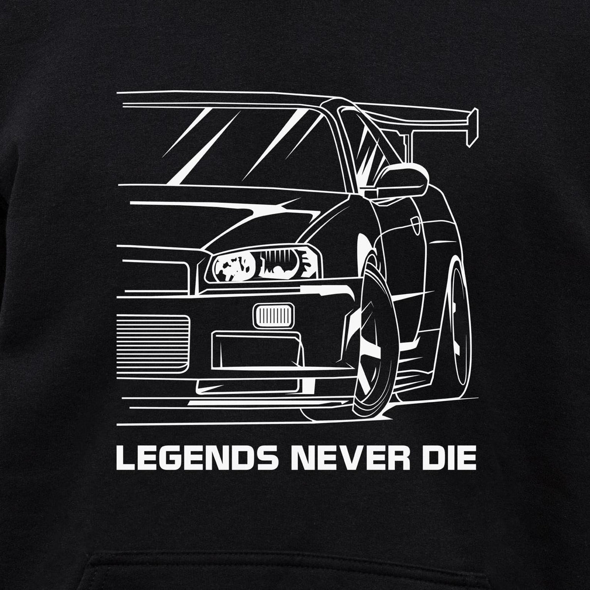 R34 JDM Legend hoodie - print close-up