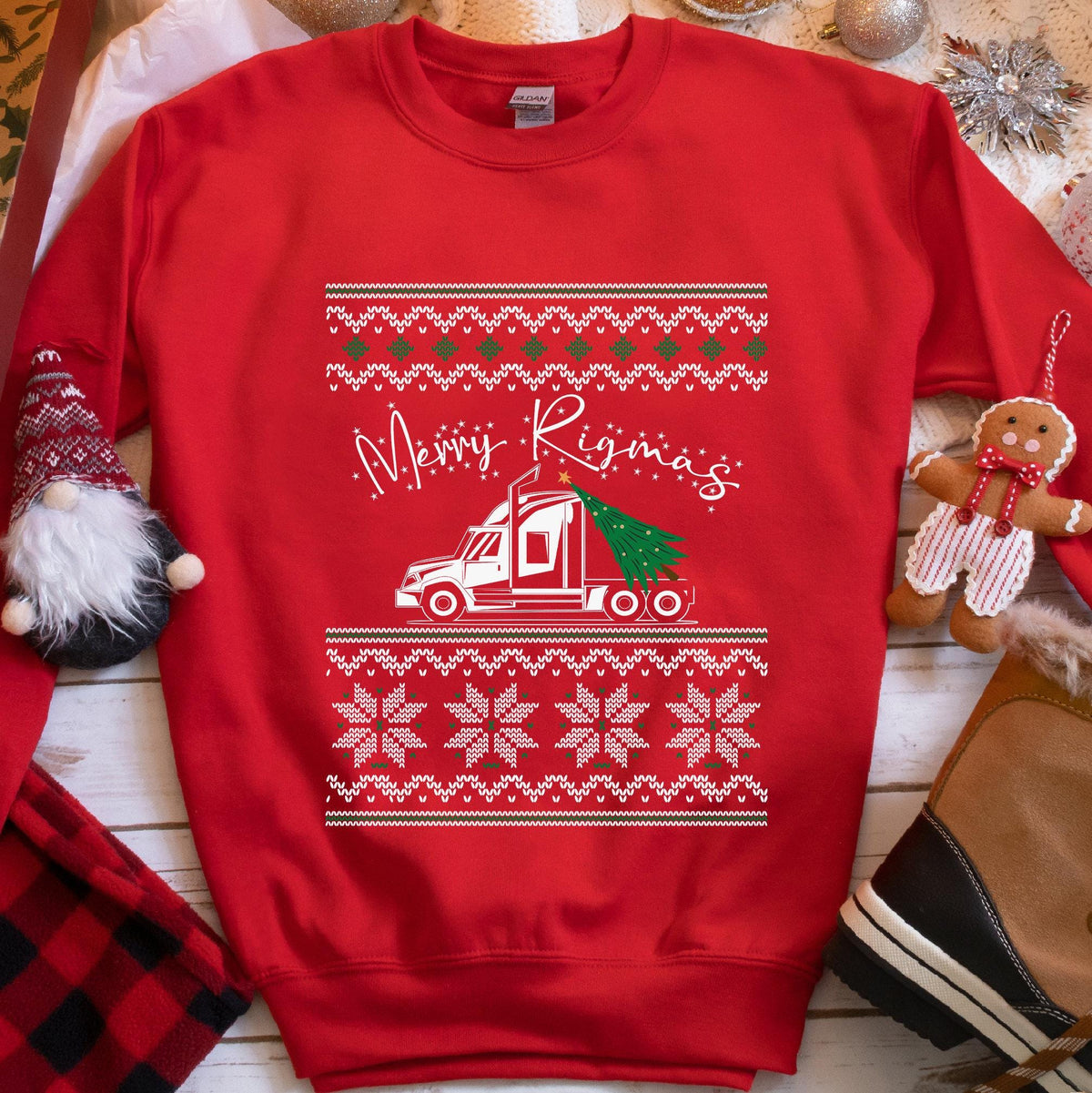 Merry Rigmas Big Rig Christmas Sweatshirt - Red