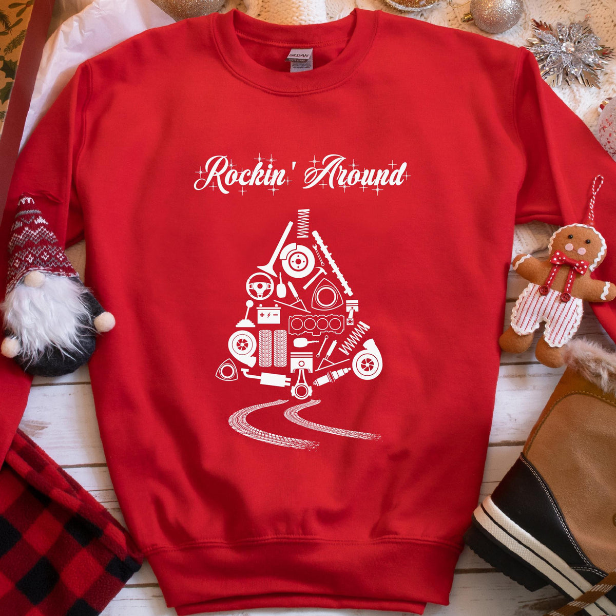 Car Parts Christmas Tree Sweatshirt, view 4