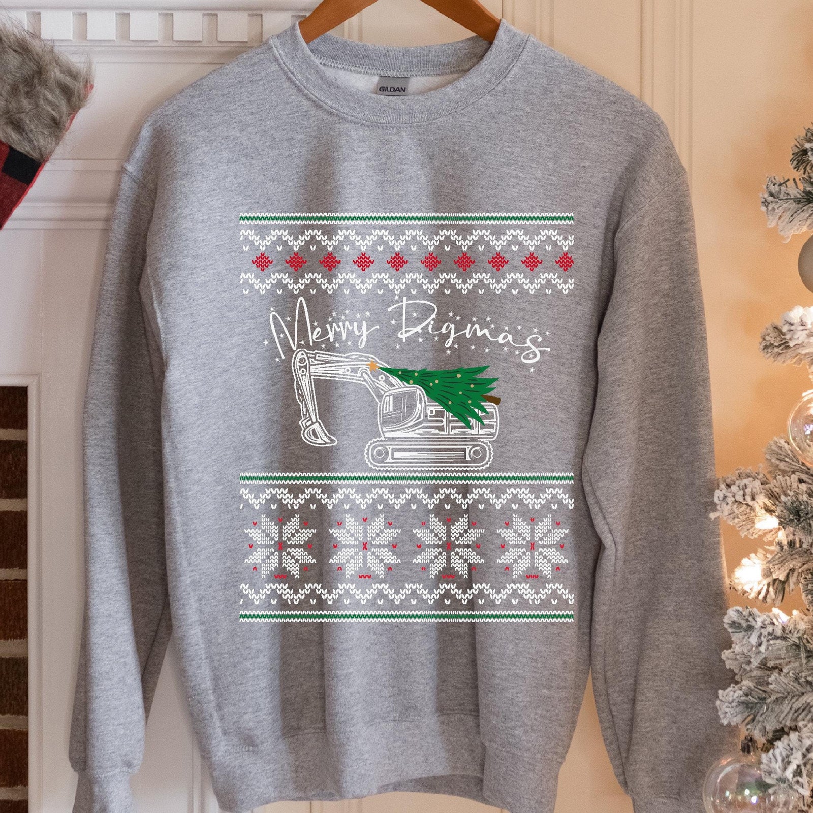 Merry Digmas Excavator Christmas Sweatshirt - Graphite Heather