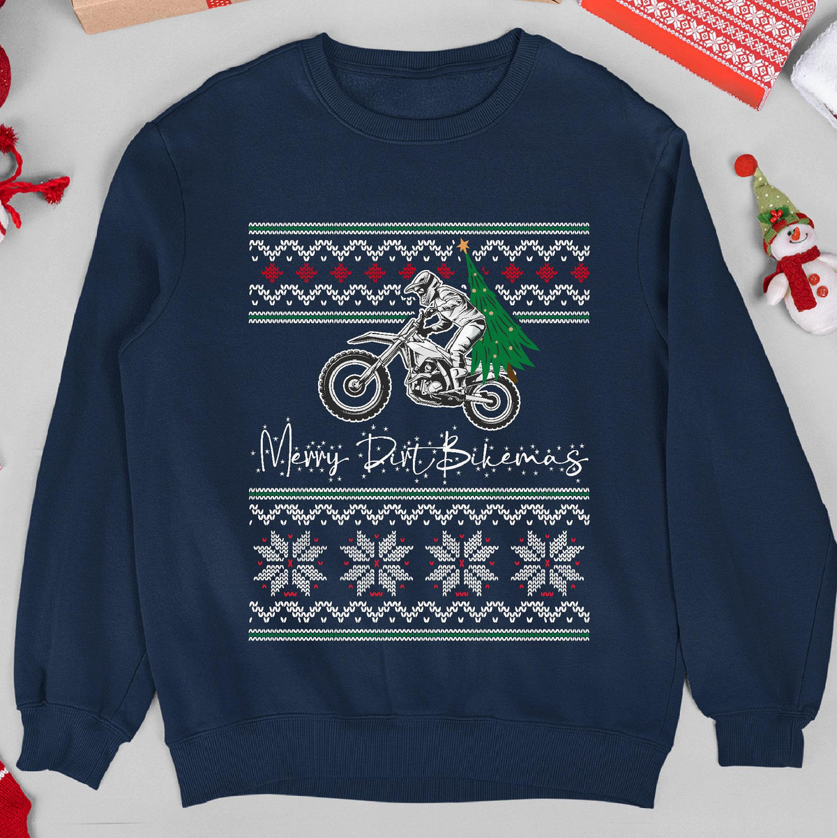 Merry Dirt Bikemas Christmas Sweatshirt - Navy