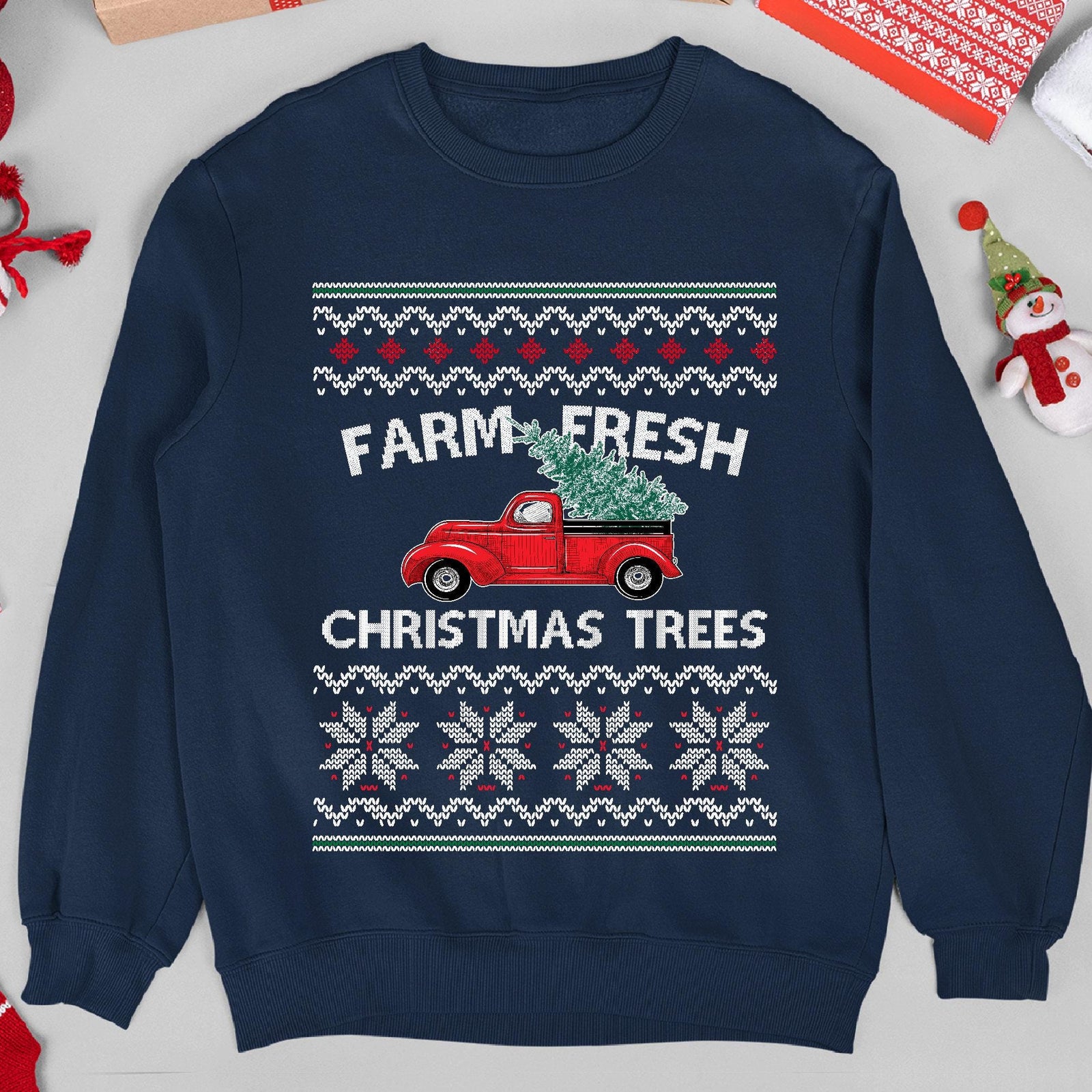 Farm Fresh Christmas Trees Vintage Red Truck Sweatshirt - Navy