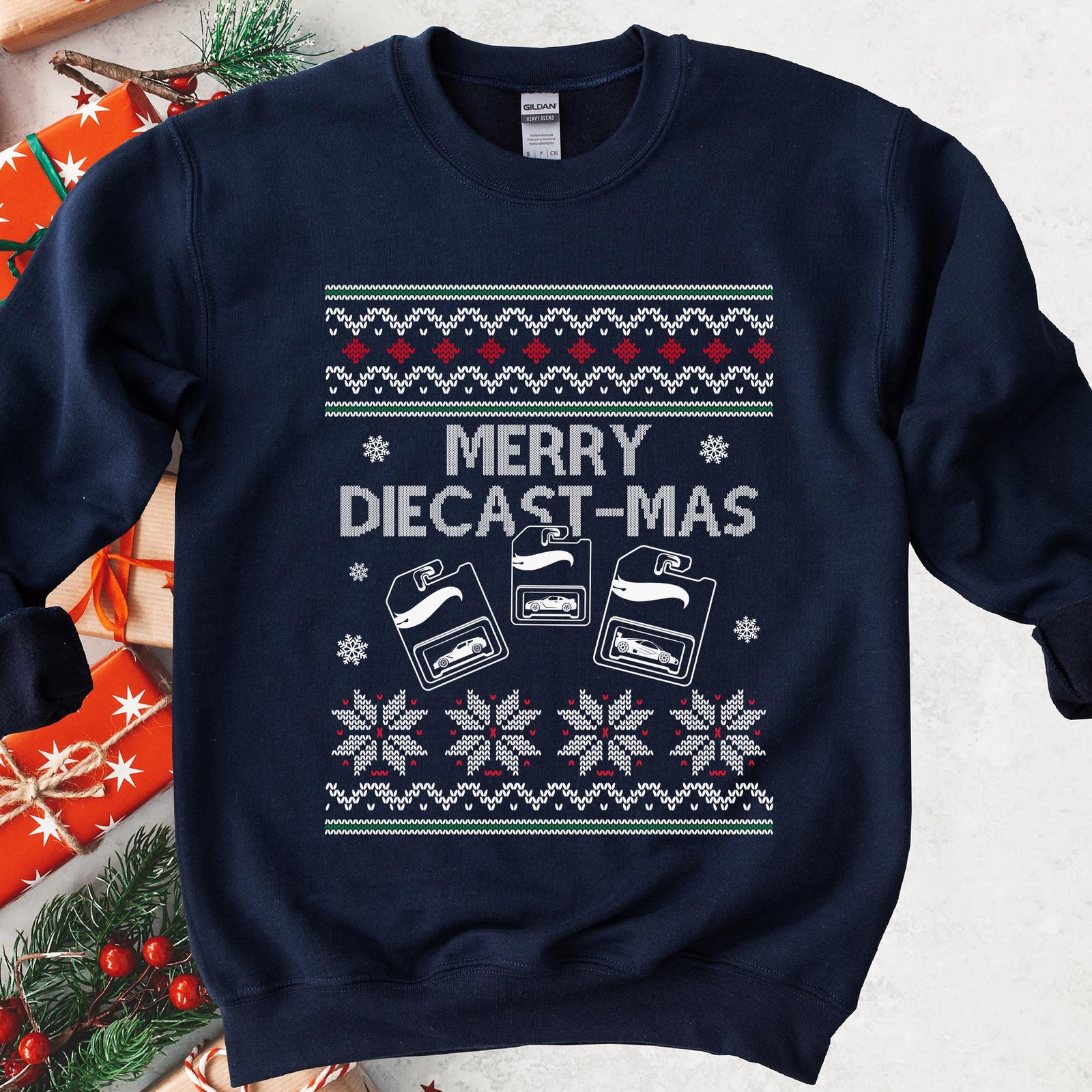 Merry Diecast-Mas Ugly Christmas Sweatshirt, view 8