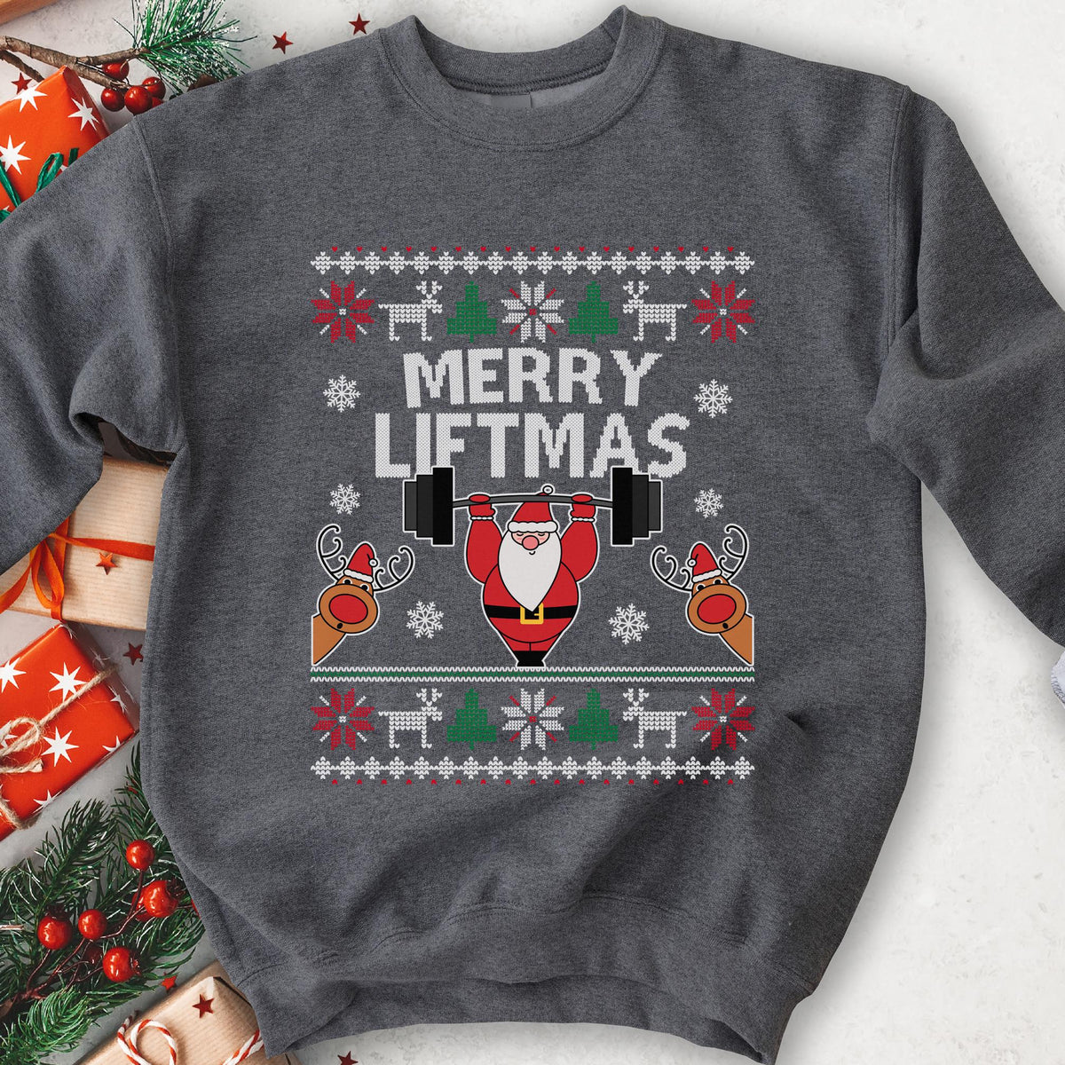 Merry Liftmas Santa Christmas Sweatshirt - Charcoal