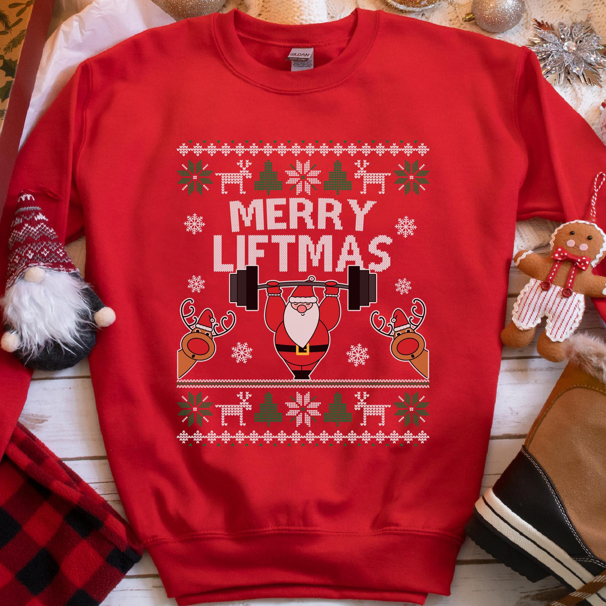 Merry Liftmas Santa Christmas Sweatshirt - Red
