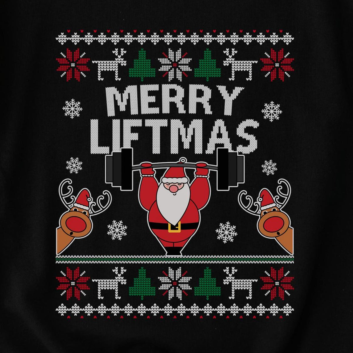 Merry Liftmas Santa Christmas Sweatshirt design close-up