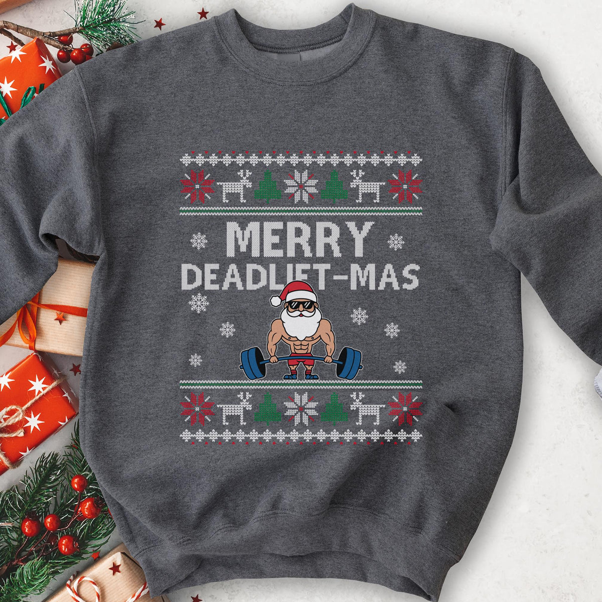 Merry Deadlift-Mas Santa Christmas Sweatshirt - Charcoal