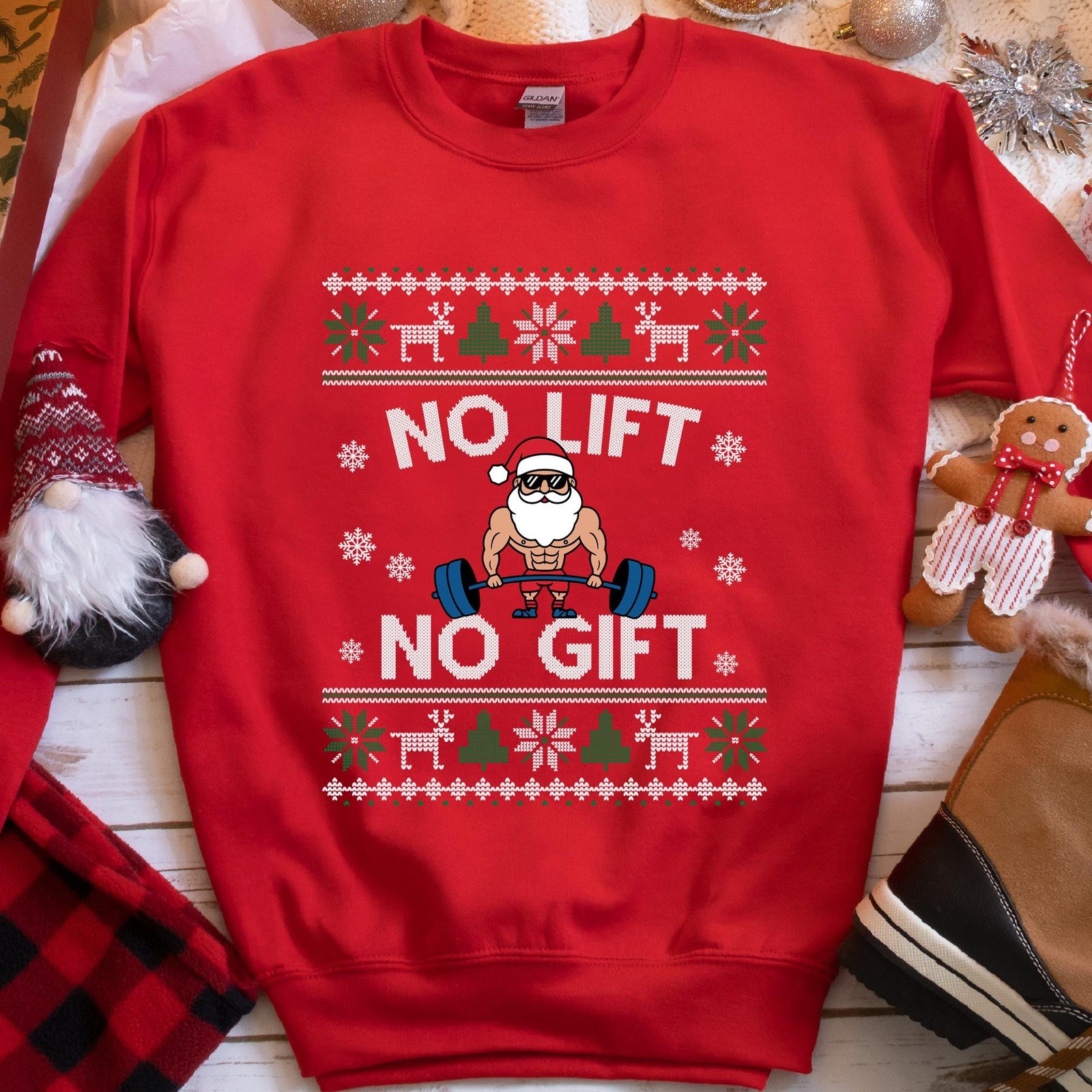 No Lift No Gift Santa Christmas Sweatshirt - Red