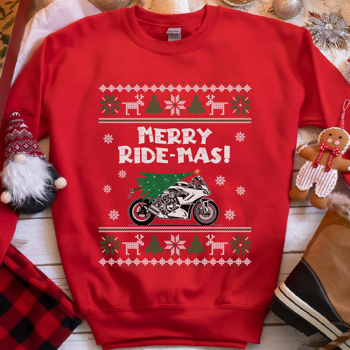 Merry Ride-mas Sportbike Christmas Sweatshirt - Red