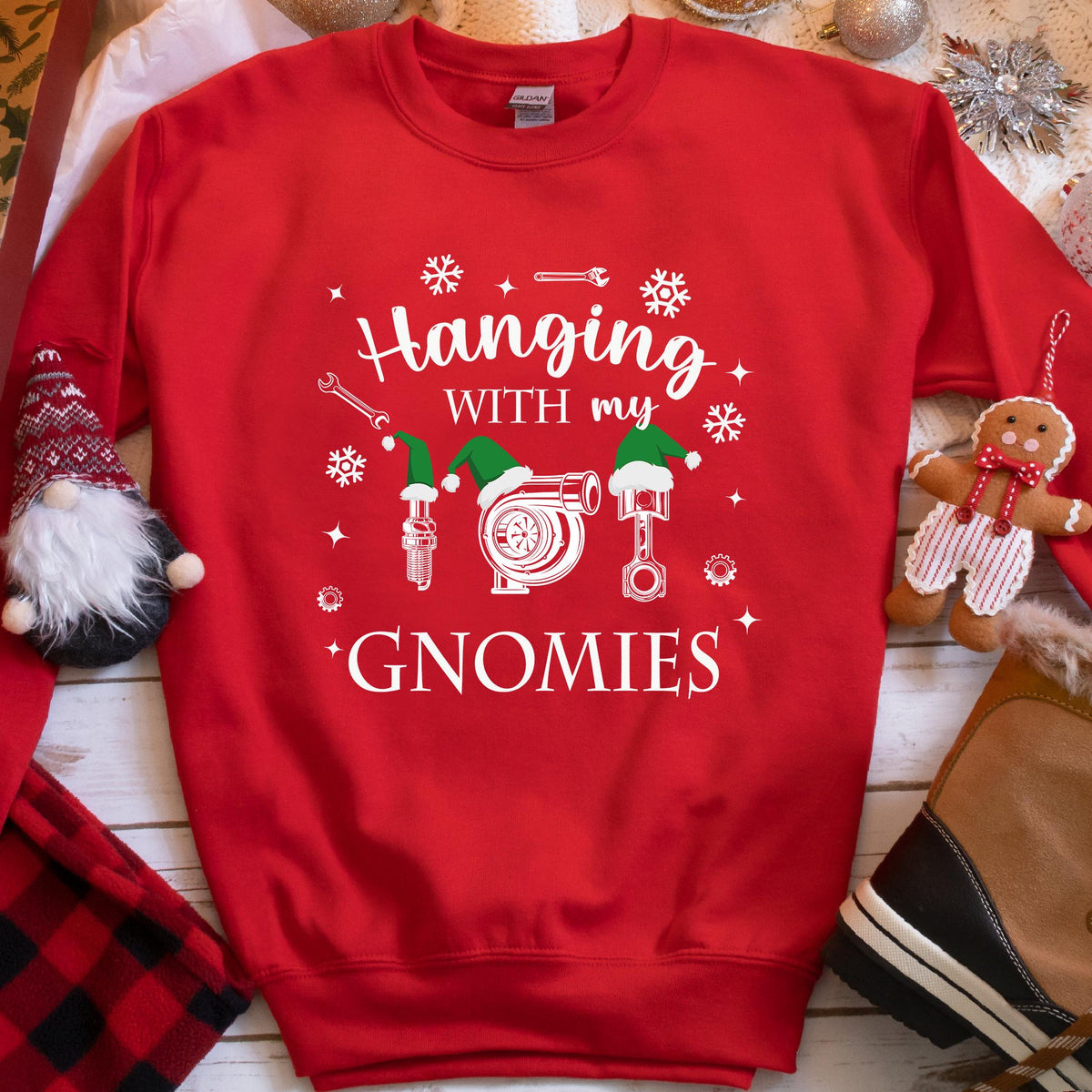 Hanging With My Gnomies Garage Christmas Sweatshirt, view 4
