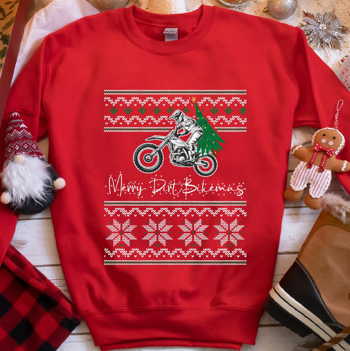 Merry Dirt Bikemas Christmas Sweatshirt - Red