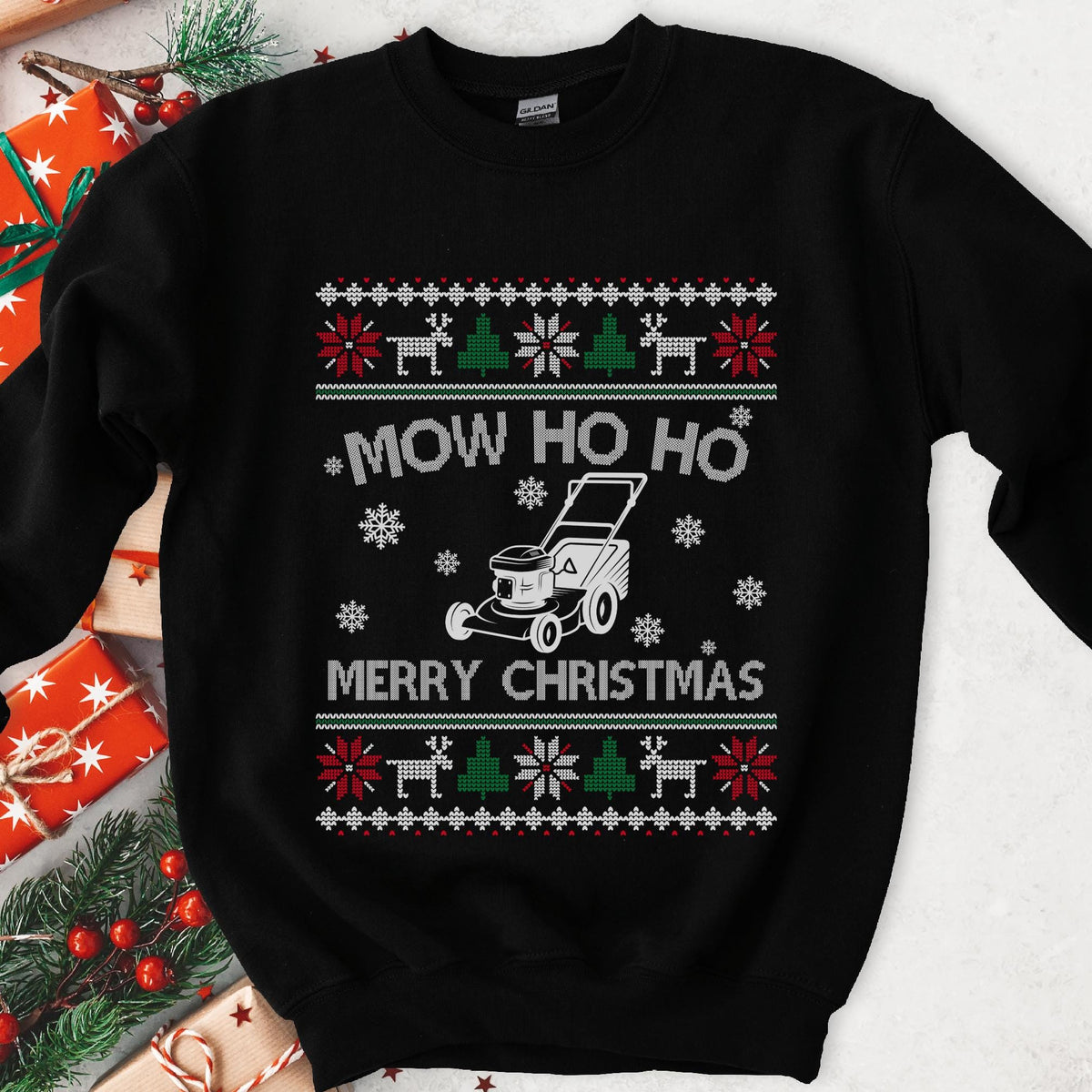 Mow Ho Ho Lawn Mower Ugly Christmas Sweatshirt, view 6