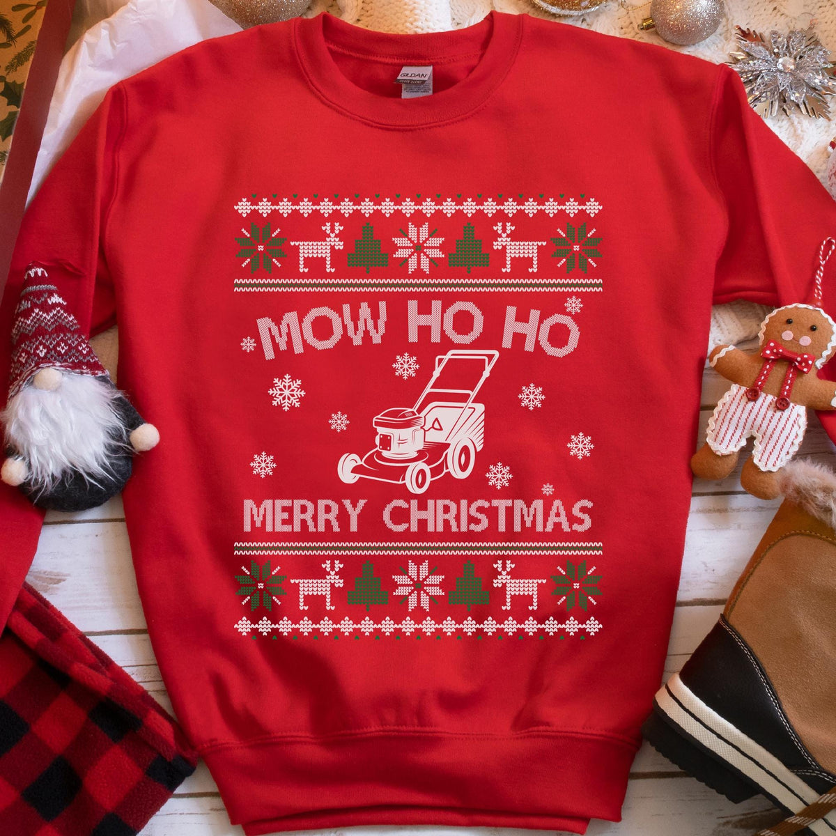 Mow Ho Ho Lawn Mower Ugly Christmas Sweatshirt, view 9