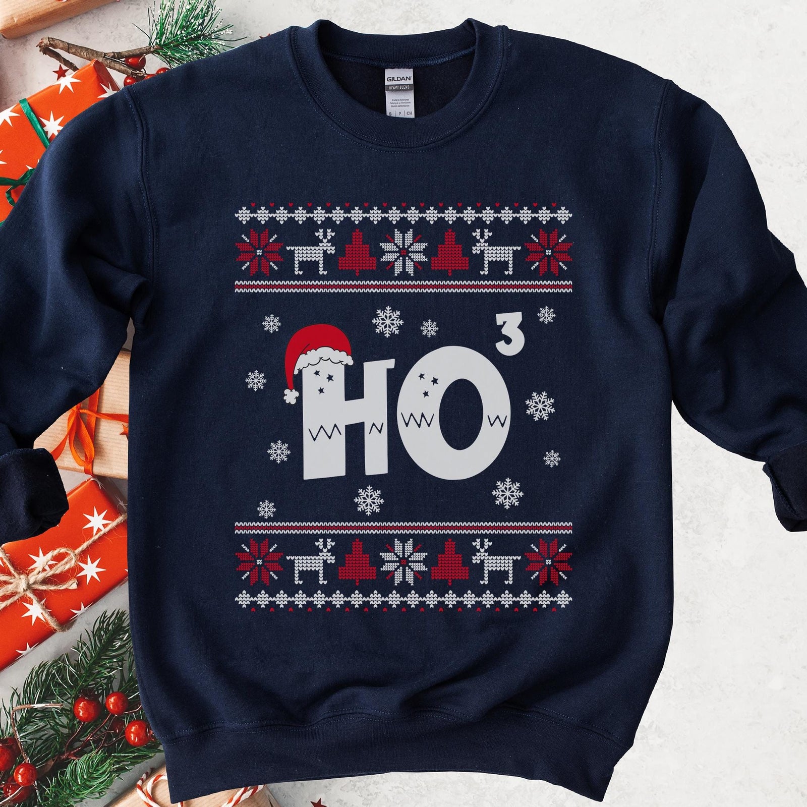 Ho Cubed Santa Hat Christmas Sweatshirt - Navy