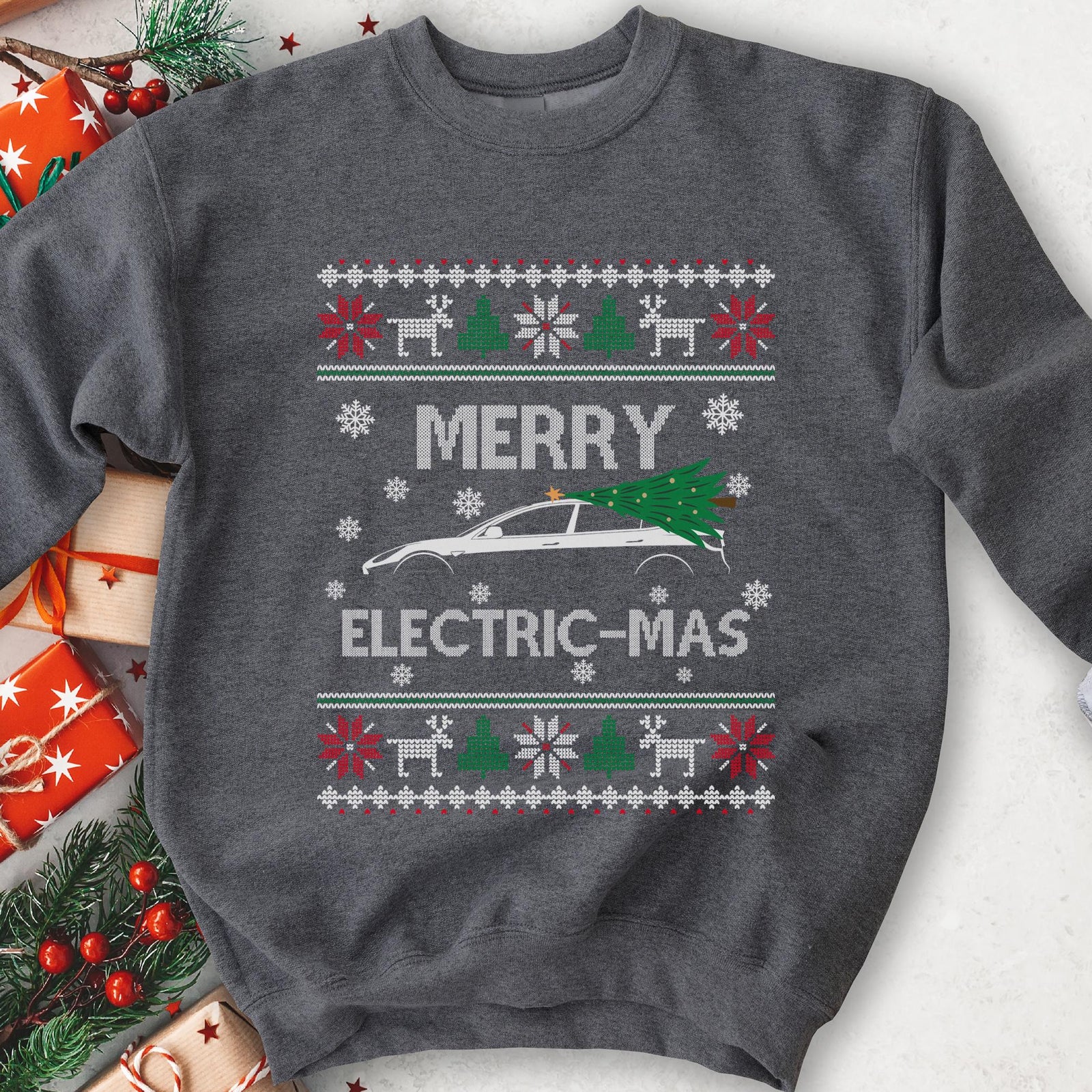 Merry Electric-mas EV Christmas Sweatshirt - Charcoal