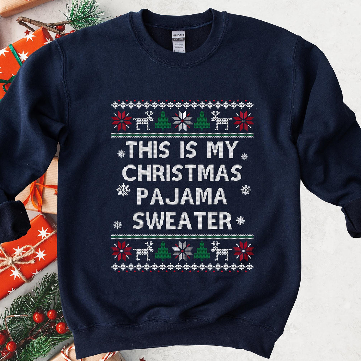 This Is My Christmas Pajama Sweater Sweatshirt - Navy