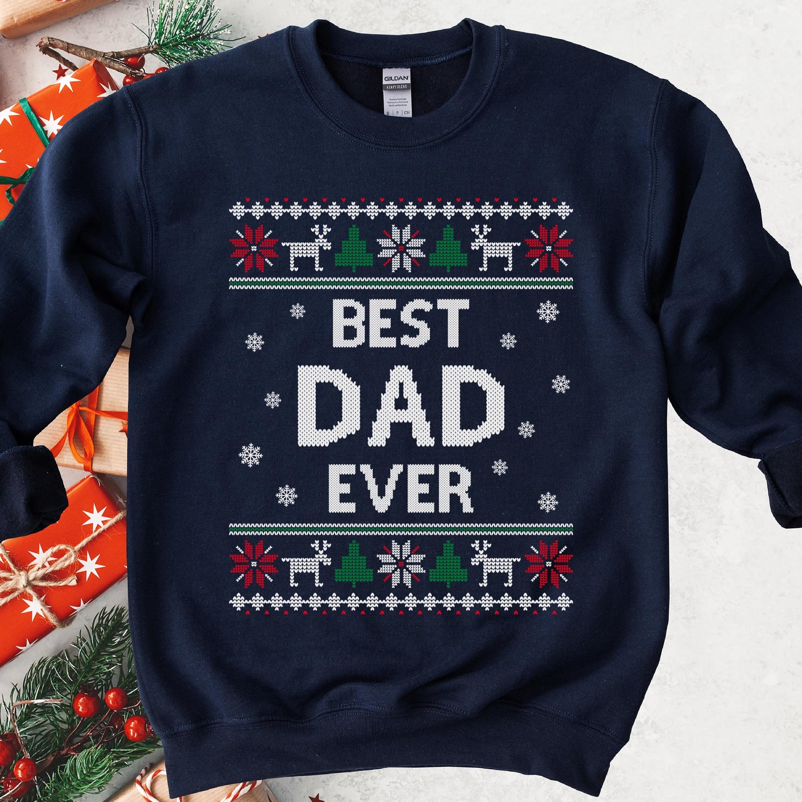 Best Dad Ever Ugly Christmas Sweatshirt - Navy