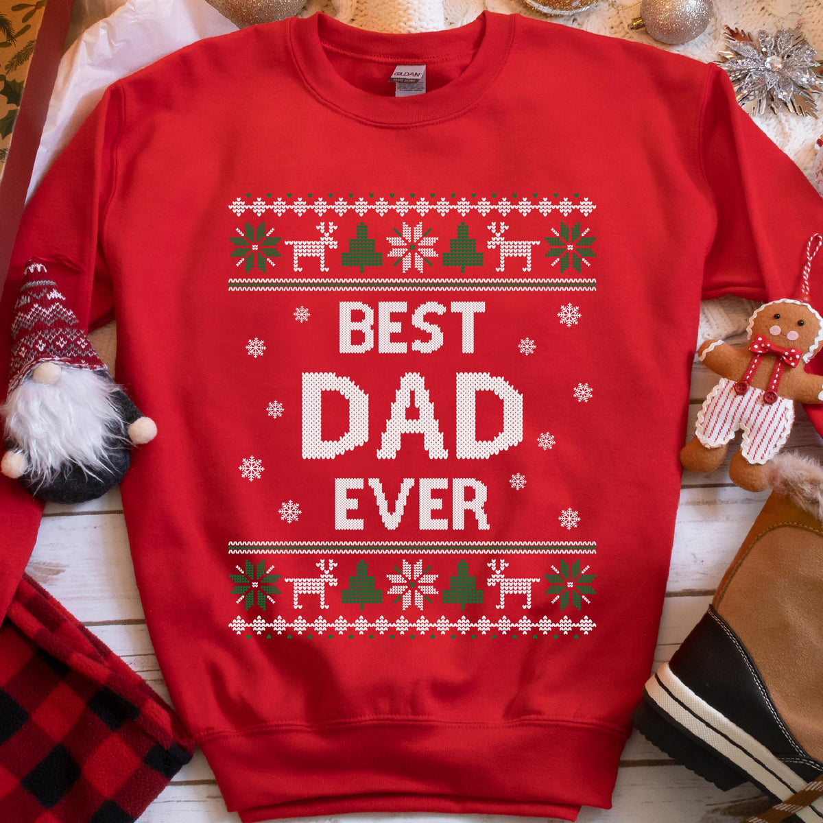 Best Dad Ever Ugly Christmas Sweatshirt - Red