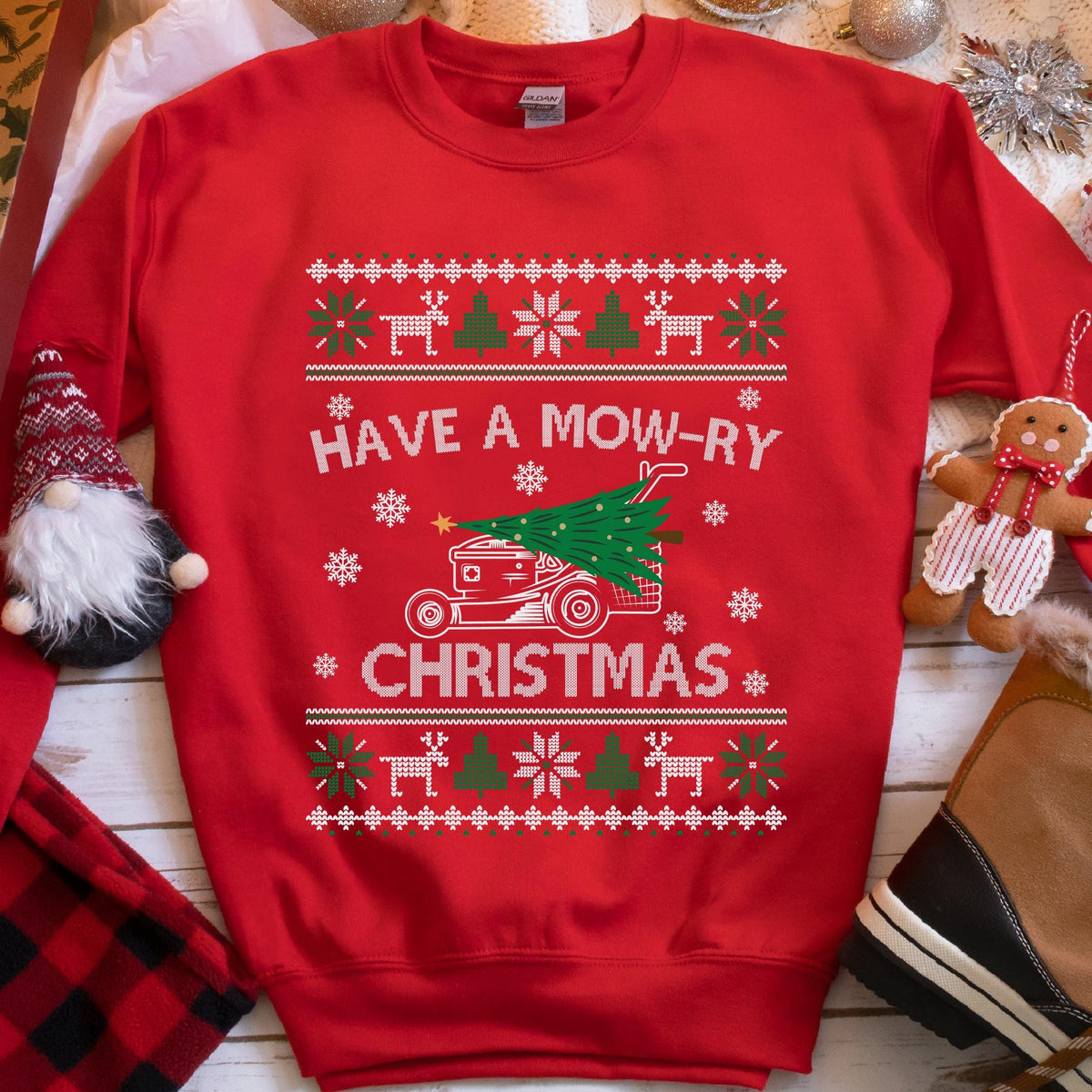 Have a Mow-ry Christmas Sweatshirt - Red