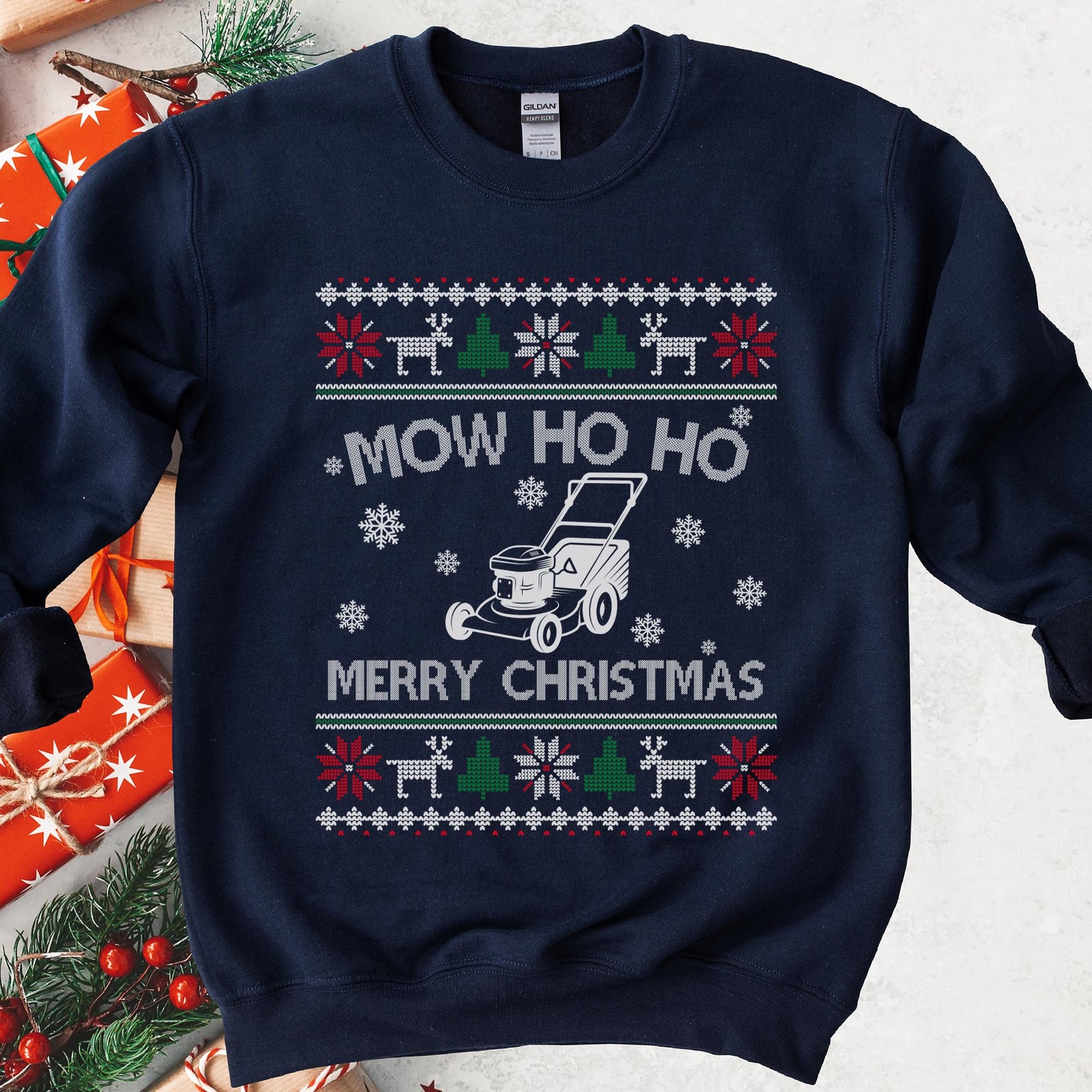 Mow Ho Ho Lawn Mower Ugly Christmas Sweatshirt