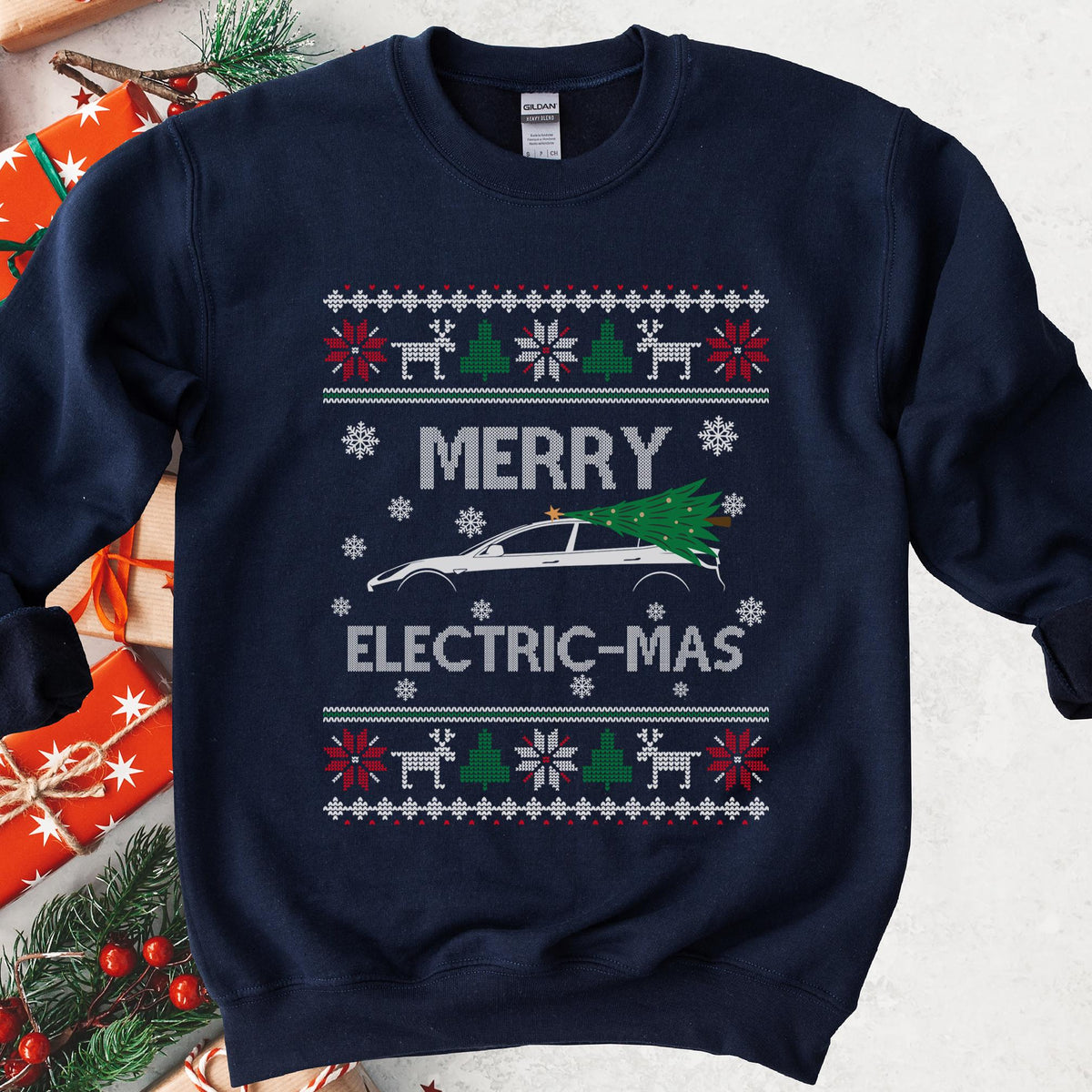 Merry Electric-mas EV Christmas Sweatshirt - Navy