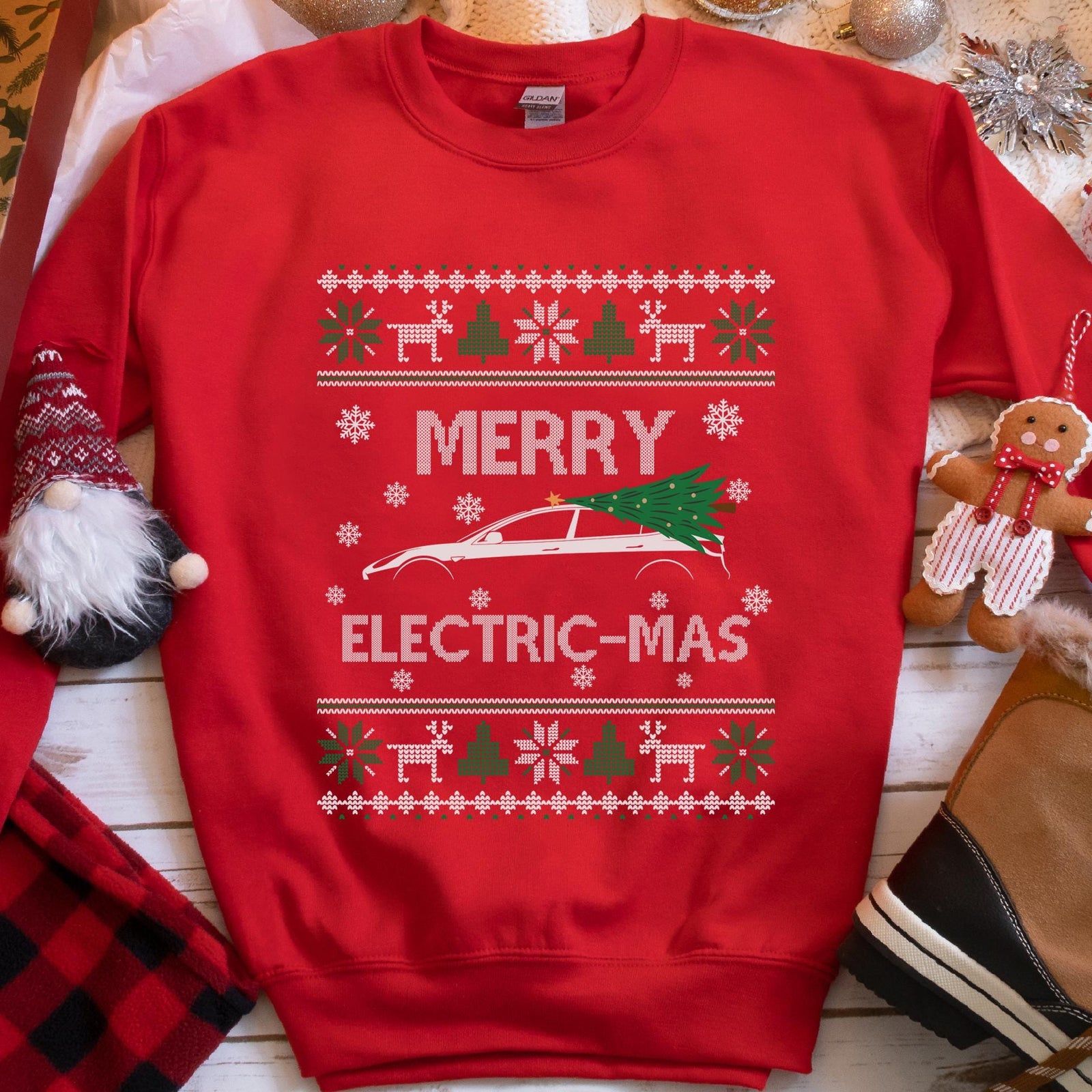 Merry Electric-mas EV Christmas Sweatshirt - Red